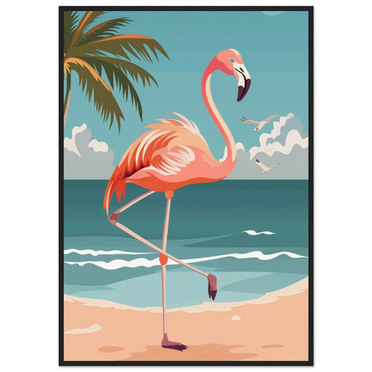 Poster Flamant Rose ( 70x100-cm-Bois-noir)