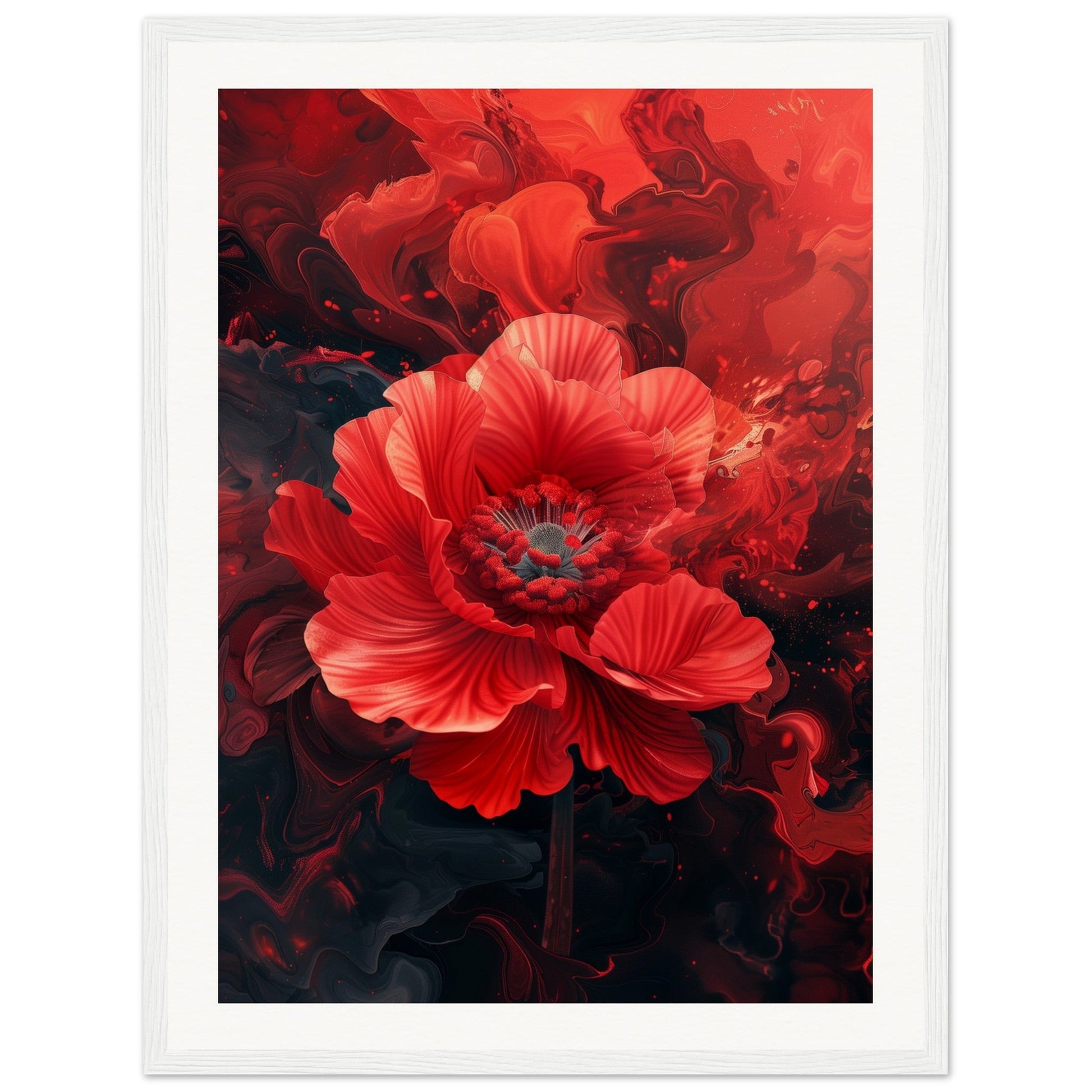 Poster Fleur Rouge ( 45x60-cm-Bois-blanc)