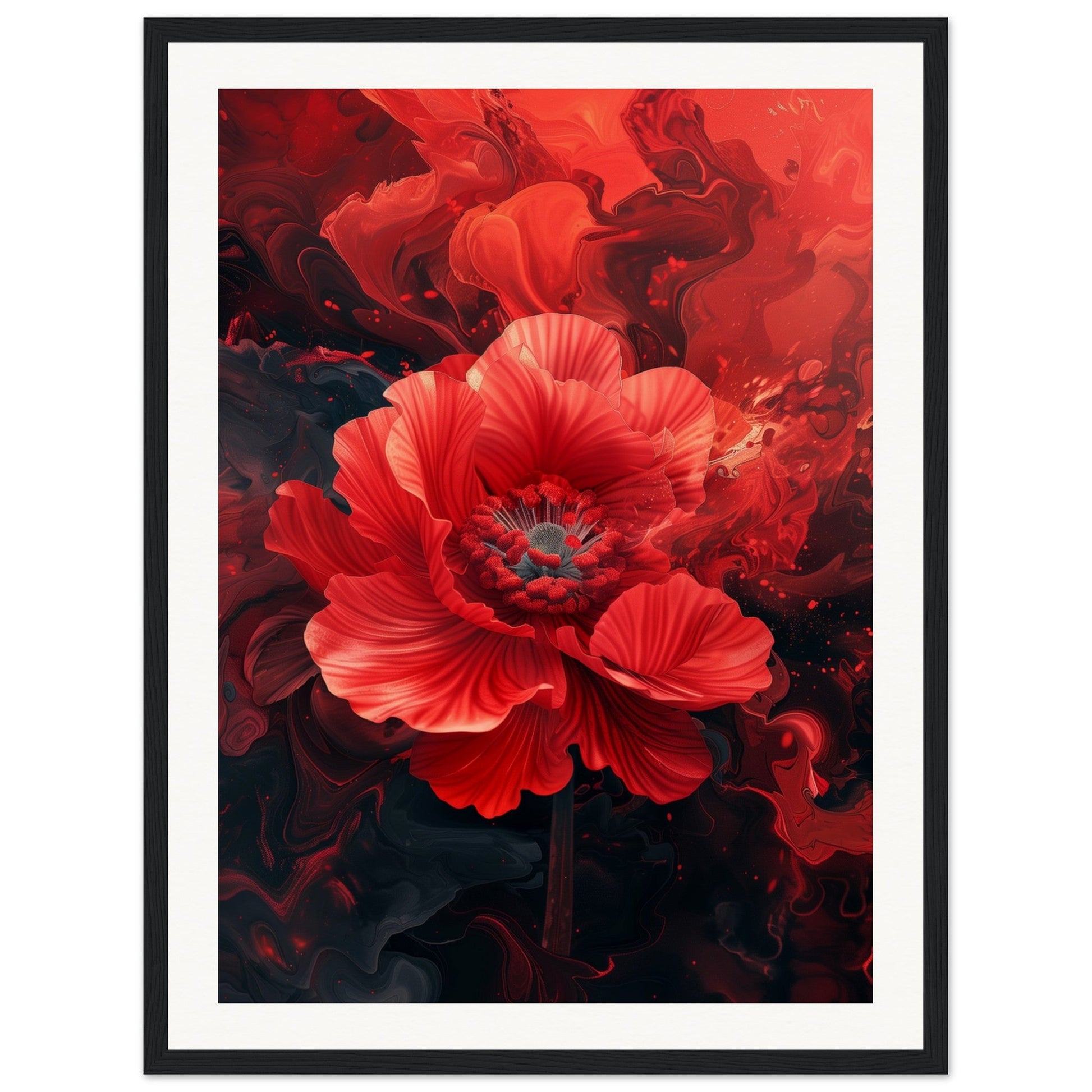 Poster Fleur Rouge ( 45x60-cm-Bois-noir)