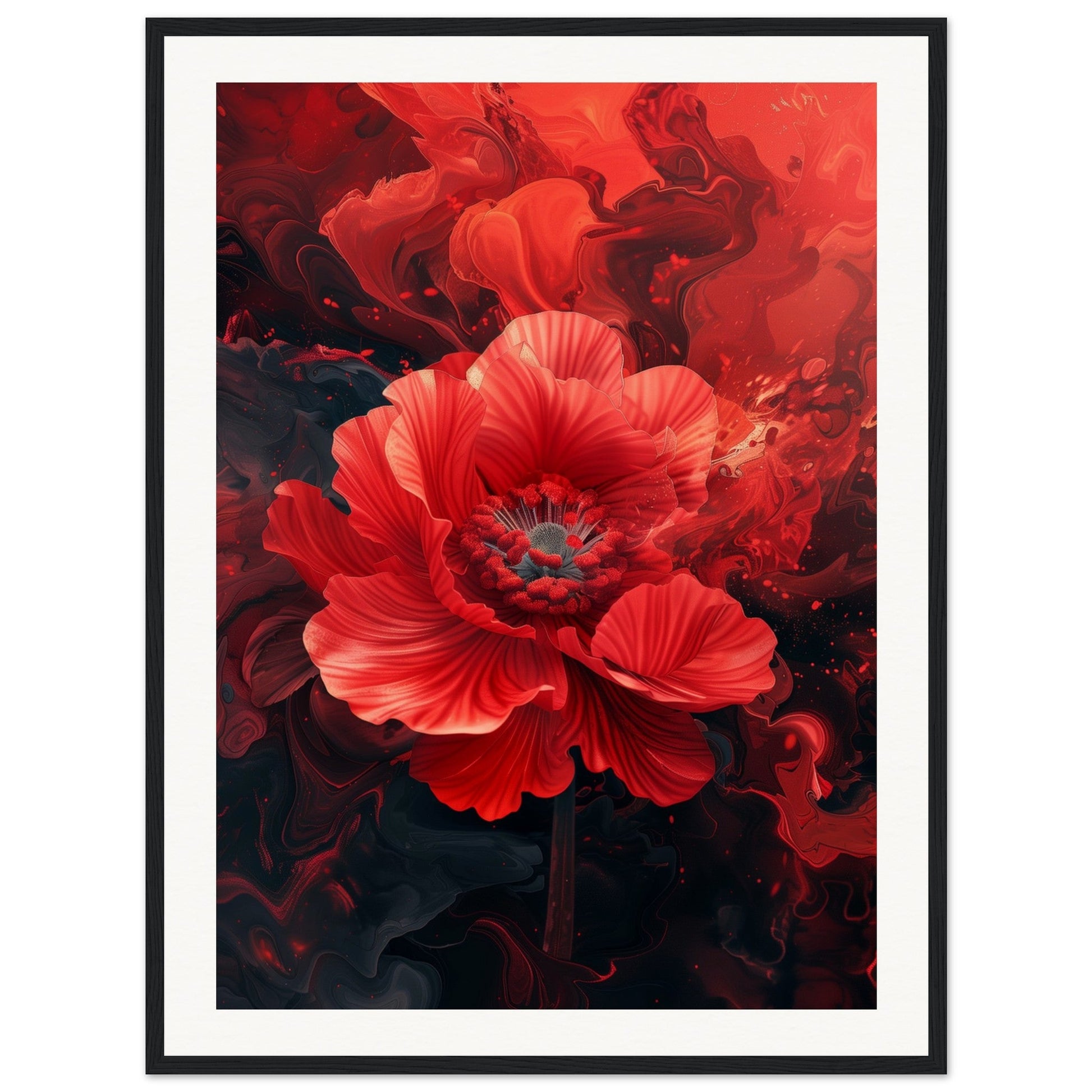 Poster Fleur Rouge ( 60x80-cm-Bois-noir)