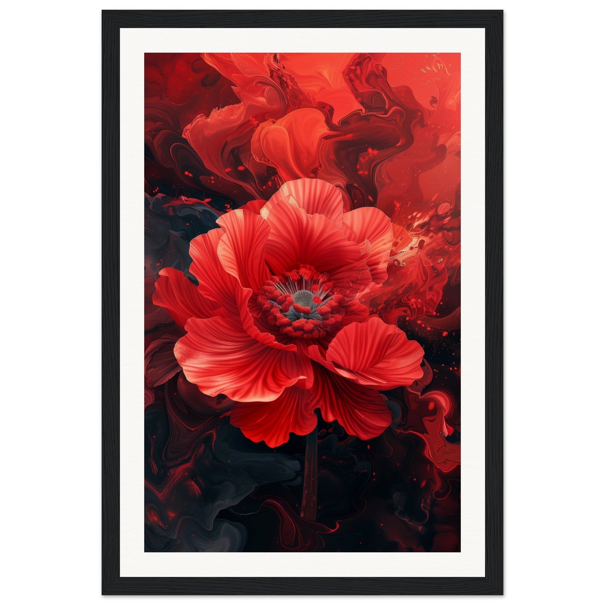 Poster Fleur Rouge ( 30x45-cm-Bois-noir)