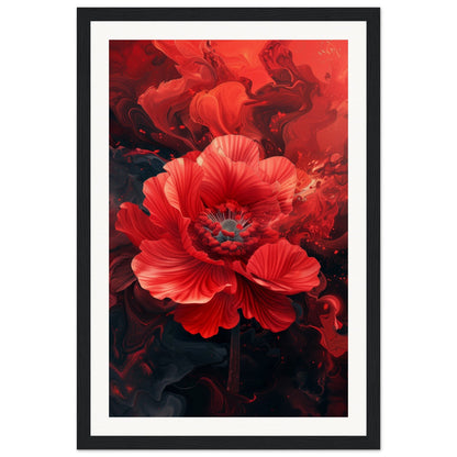 Poster Fleur Rouge ( 30x45-cm-Bois-noir)