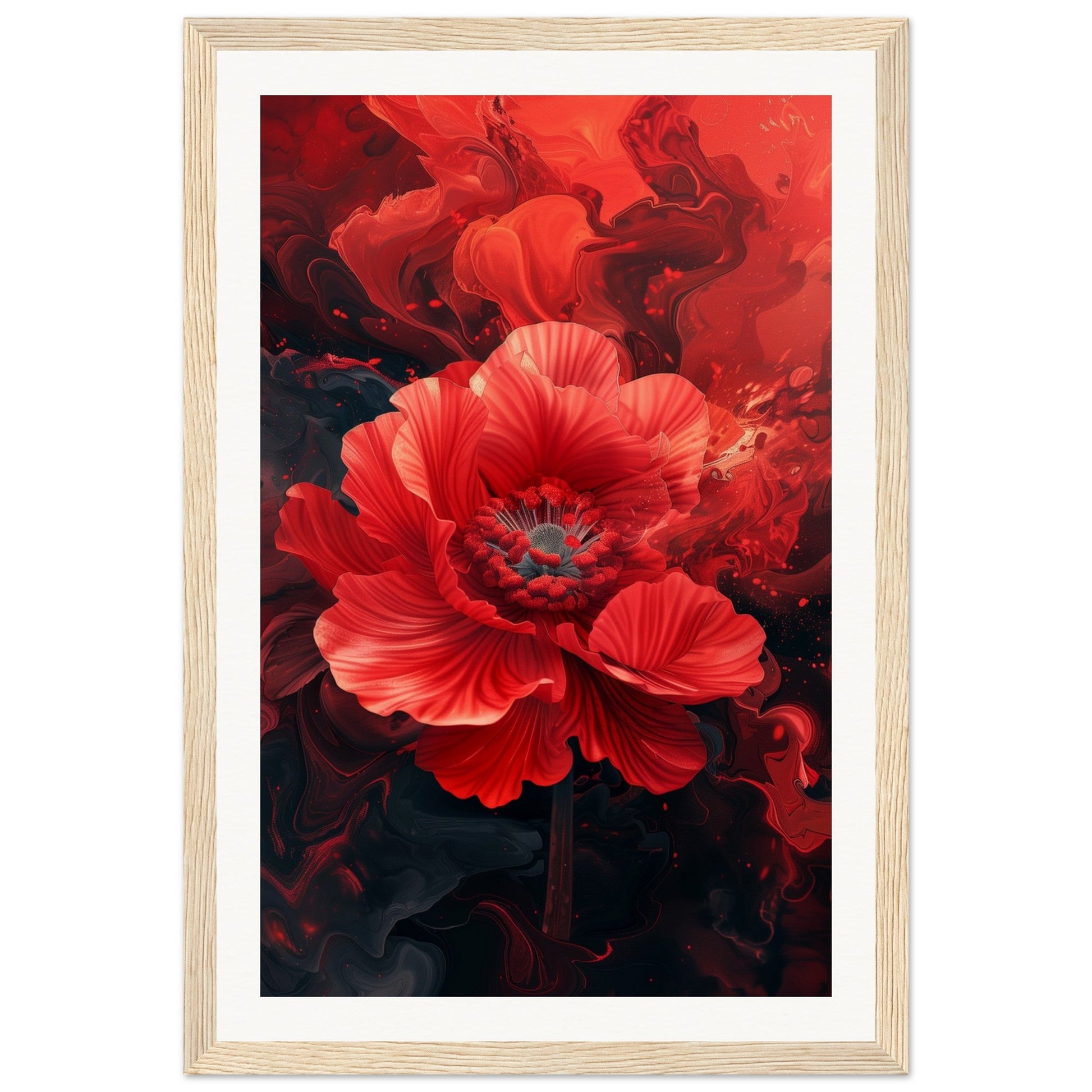 Poster Fleur Rouge ( 30x45-cm-Bois-clair)