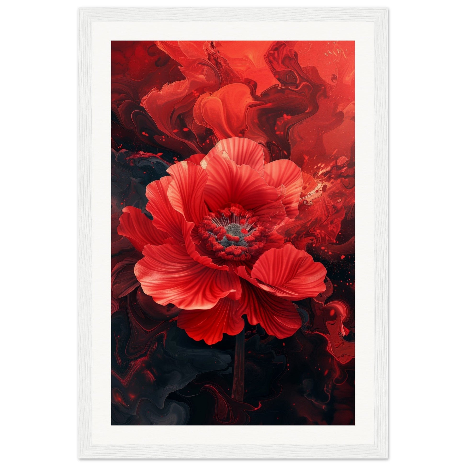 Poster Fleur Rouge ( 30x45-cm-Bois-blanc)