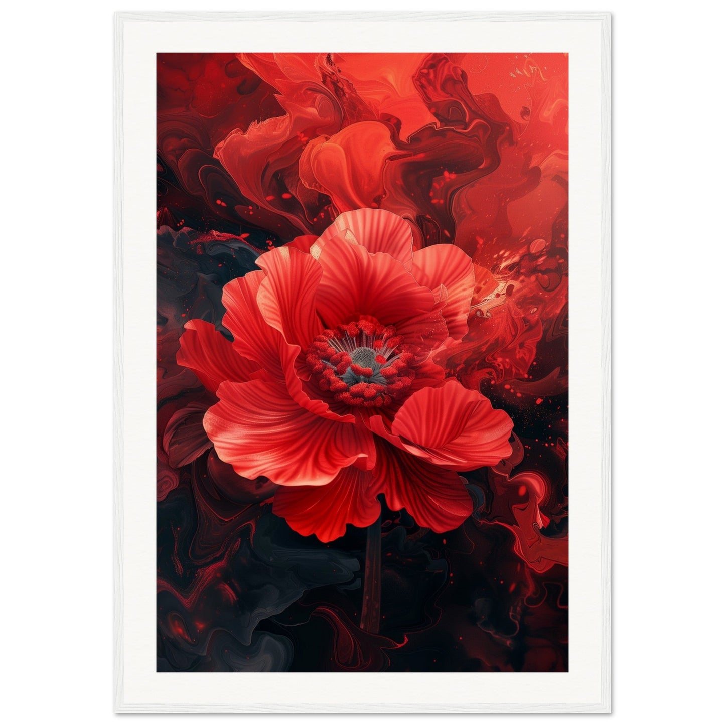 Poster Fleur Rouge ( 70x100-cm-Bois-blanc)