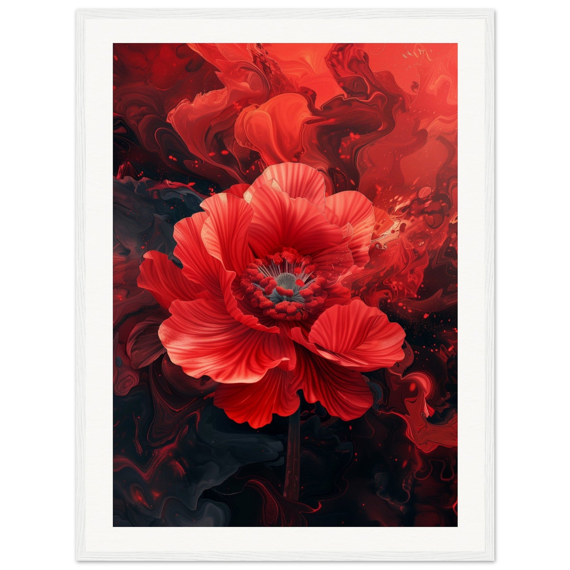 Poster Fleur Rouge ( 60x80-cm-Bois-blanc)