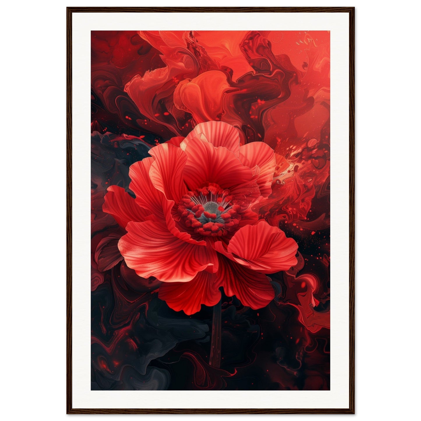 Poster Fleur Rouge ( 70x100-cm-Bois-foncé)