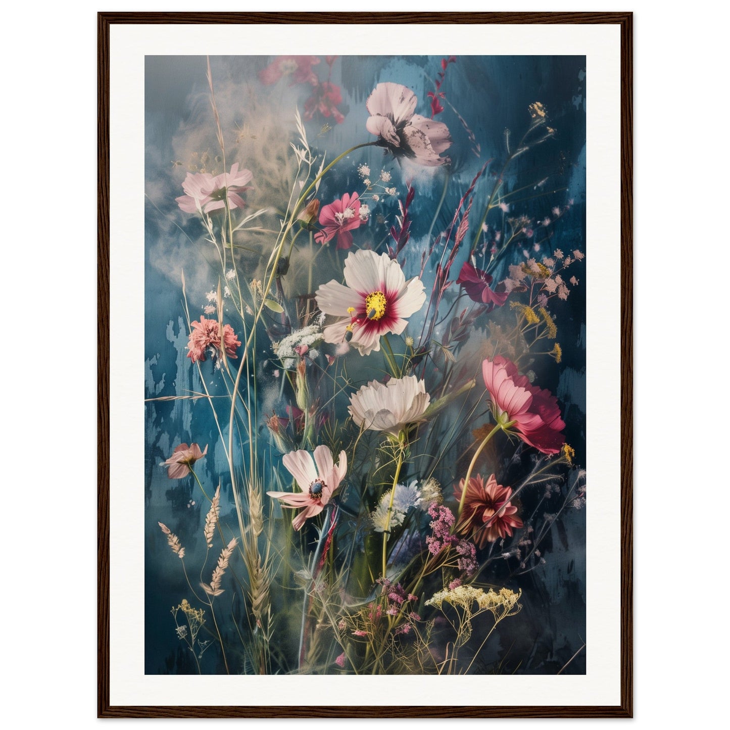 Poster Fleurs Des Champs ( 60x80-cm-Bois-foncé)