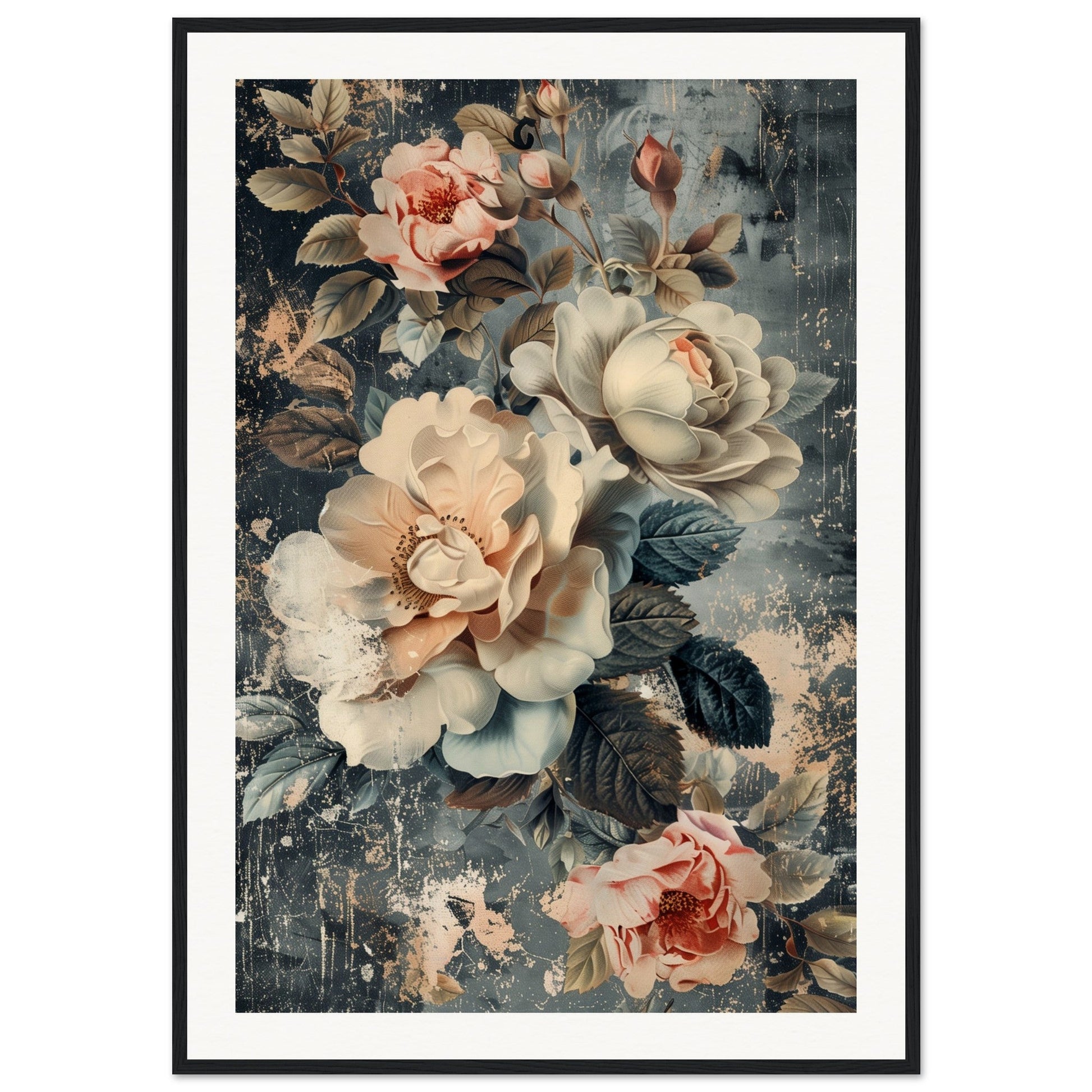 Poster Fleurs Vintage ( 70x100-cm-Bois-noir)