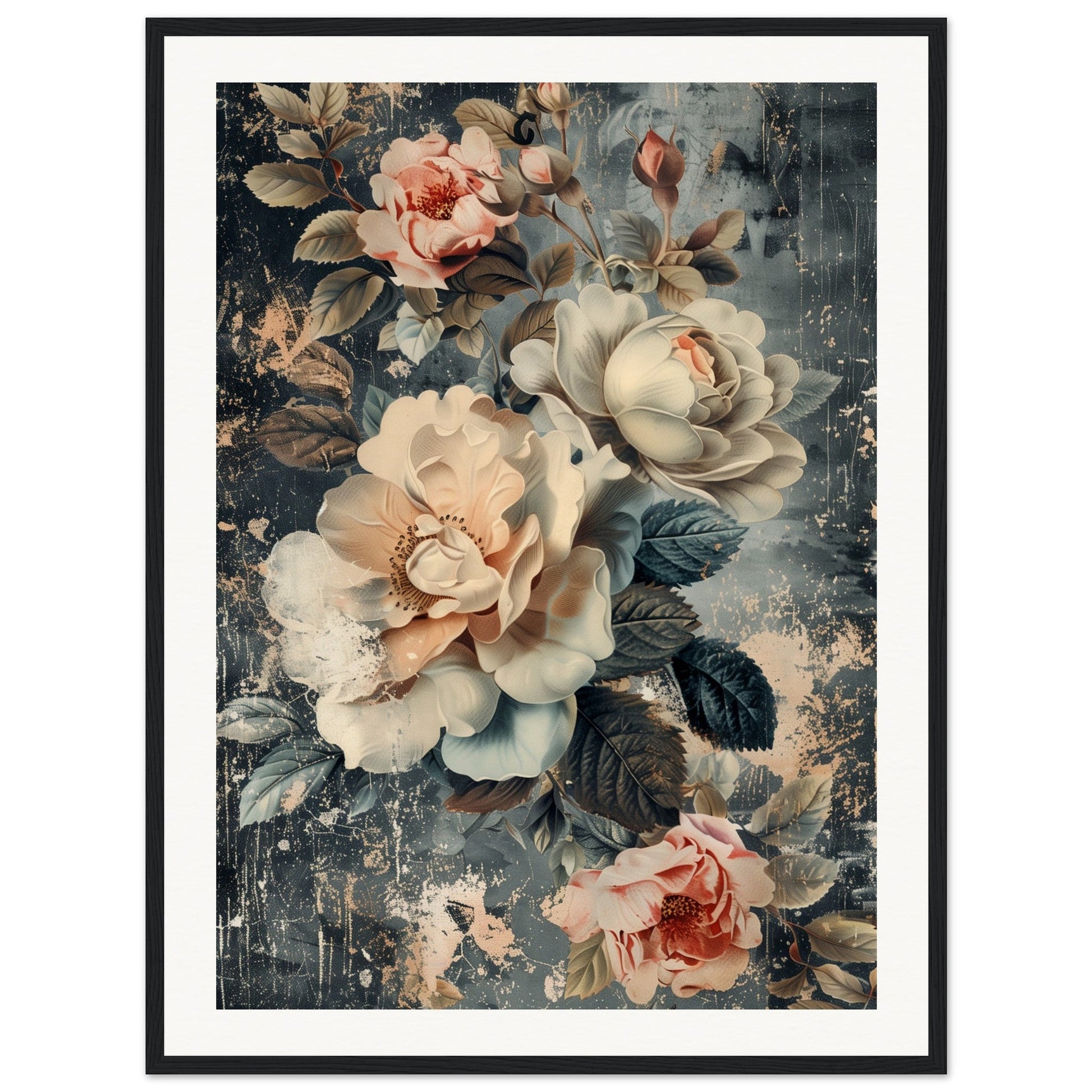 Poster Fleurs Vintage ( 60x80-cm-Bois-noir)