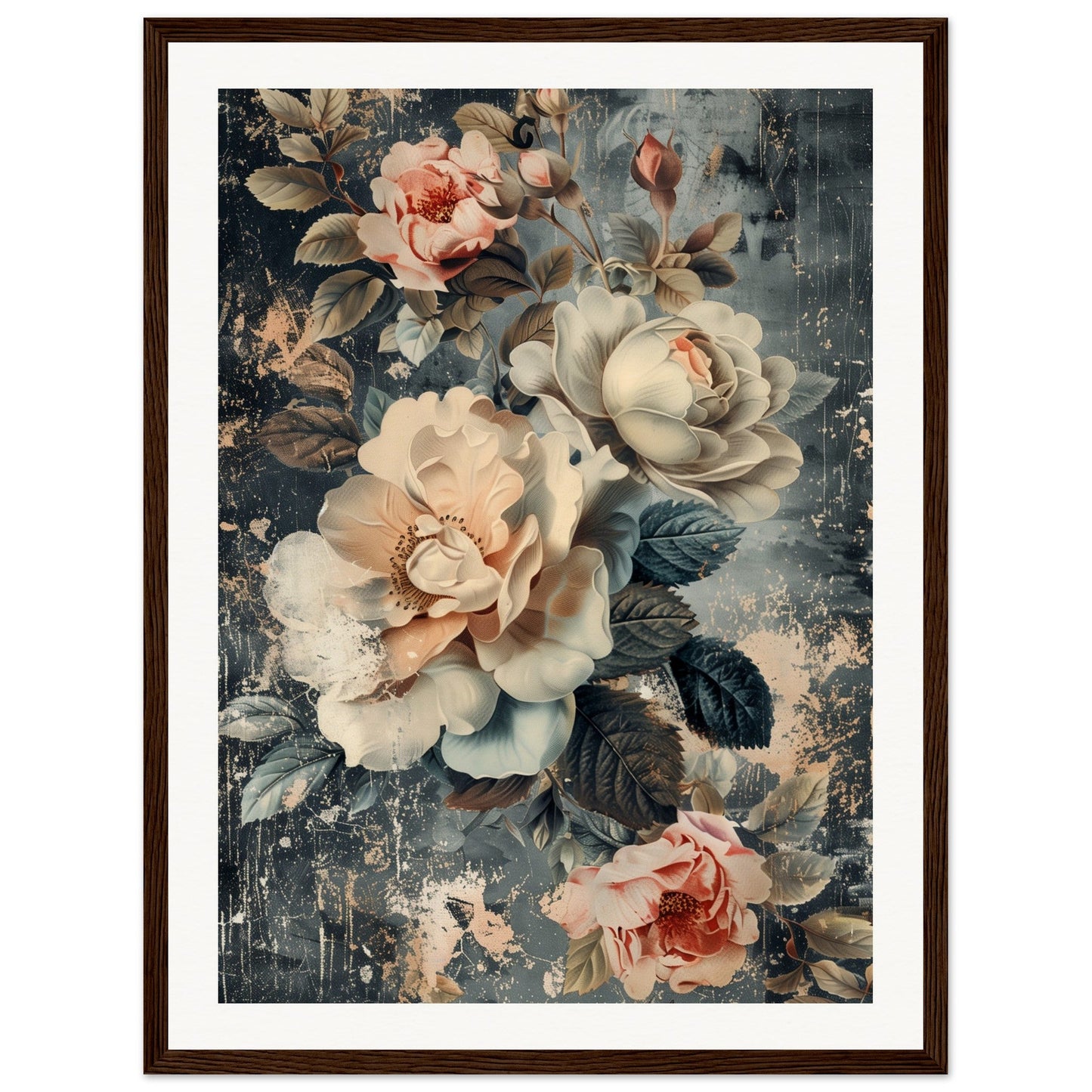 Poster Fleurs Vintage ( 45x60-cm-Bois-foncé)