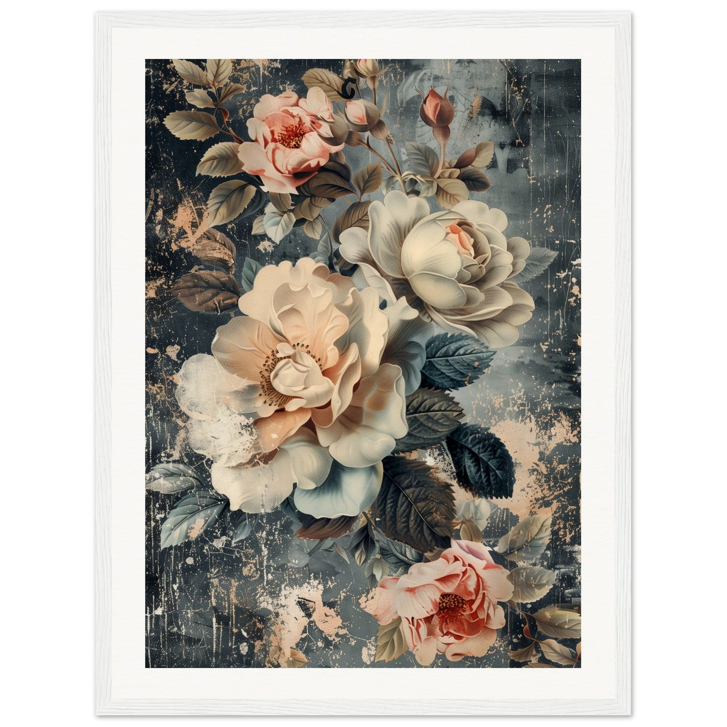 Poster Fleurs Vintage ( 45x60-cm-Bois-blanc)