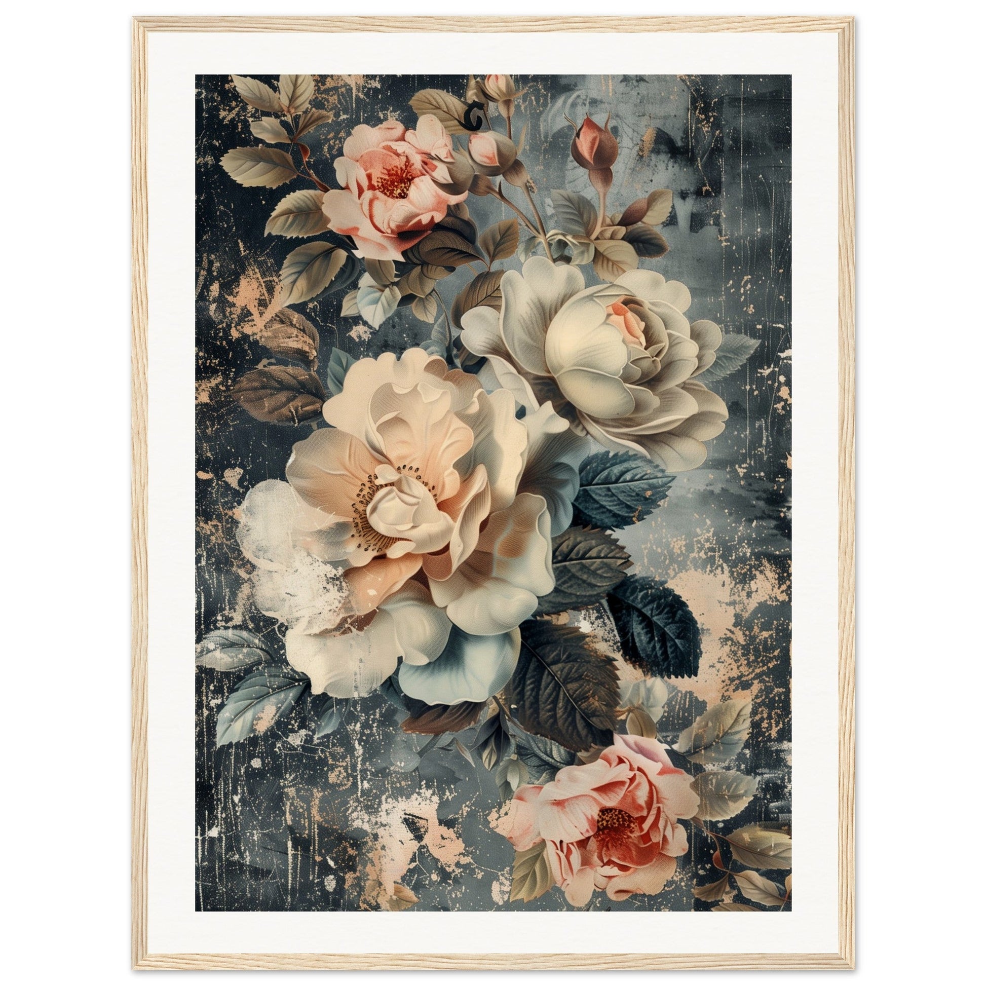 Poster Fleurs Vintage ( 60x80-cm-Bois-clair)