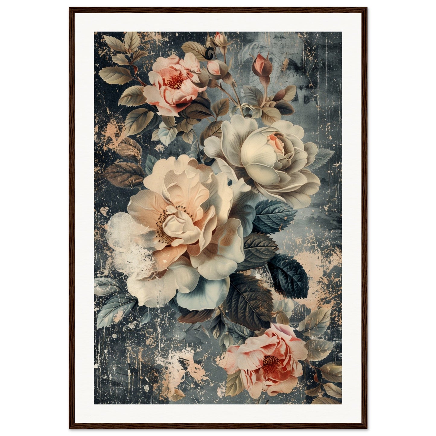 Poster Fleurs Vintage ( 70x100-cm-Bois-foncé)