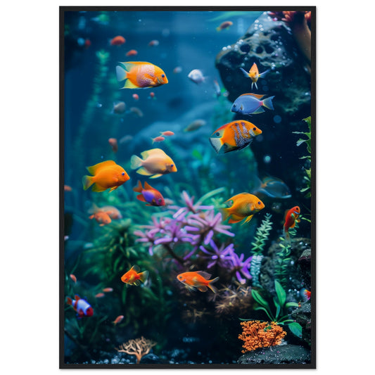 Poster Fond Aquarium ( 70x100-cm-Bois-noir)