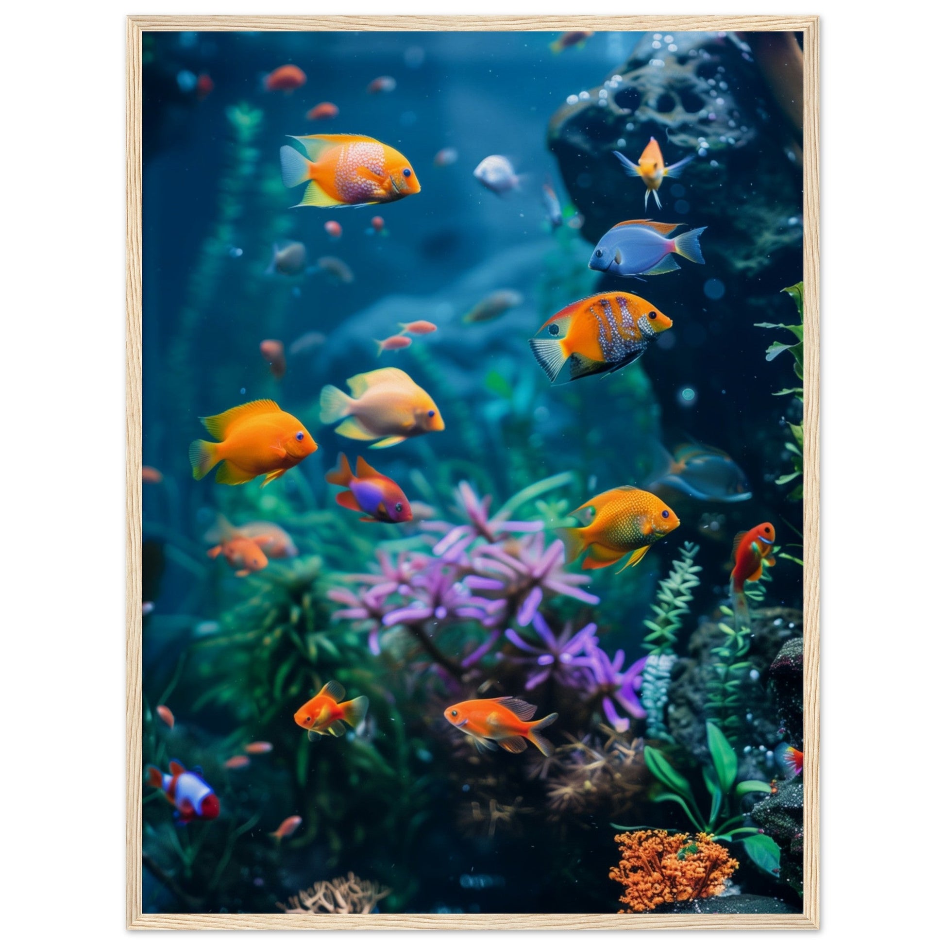 Poster Fond Aquarium ( 60x80-cm-Bois-clair)