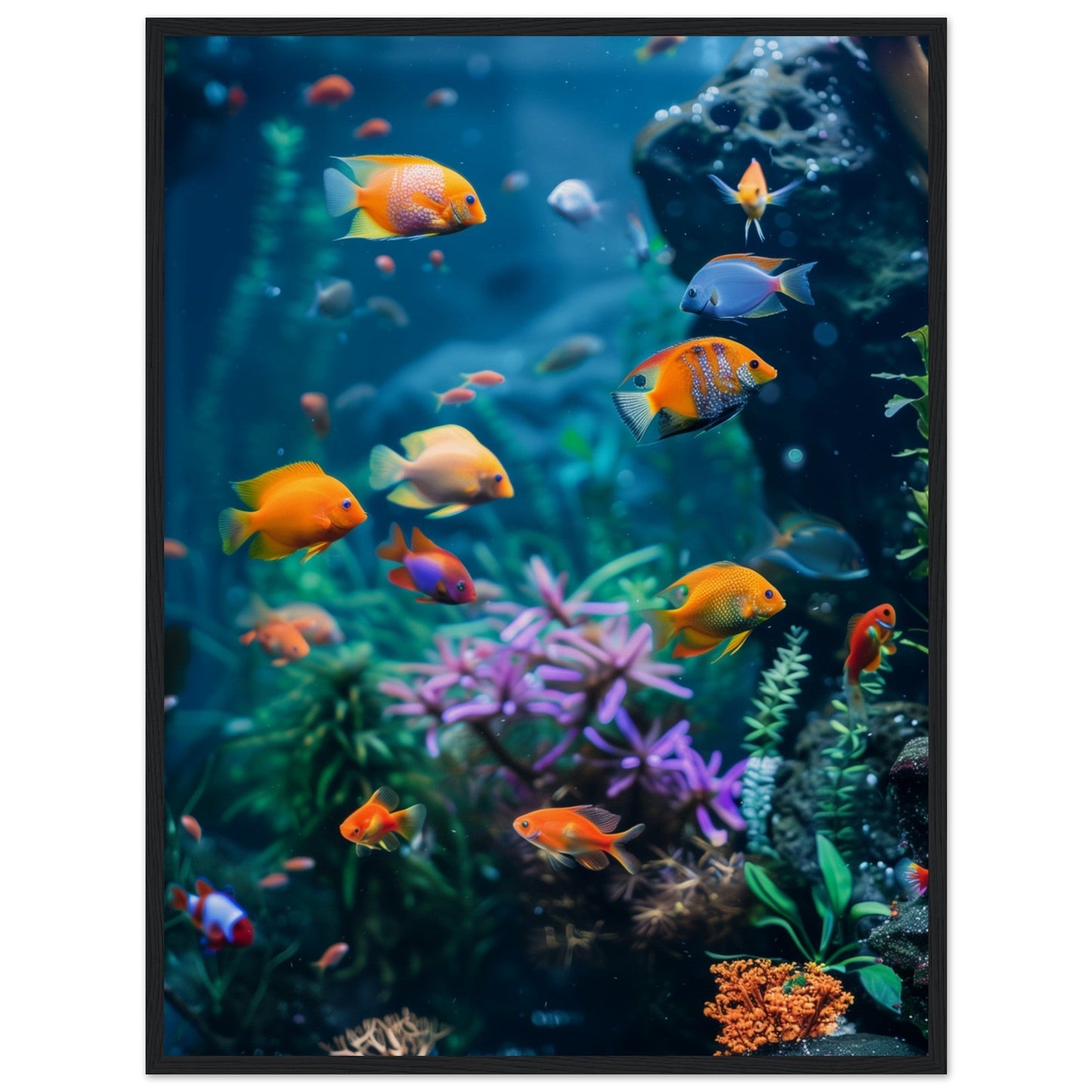 Poster Fond Aquarium ( 60x80-cm-Bois-noir)