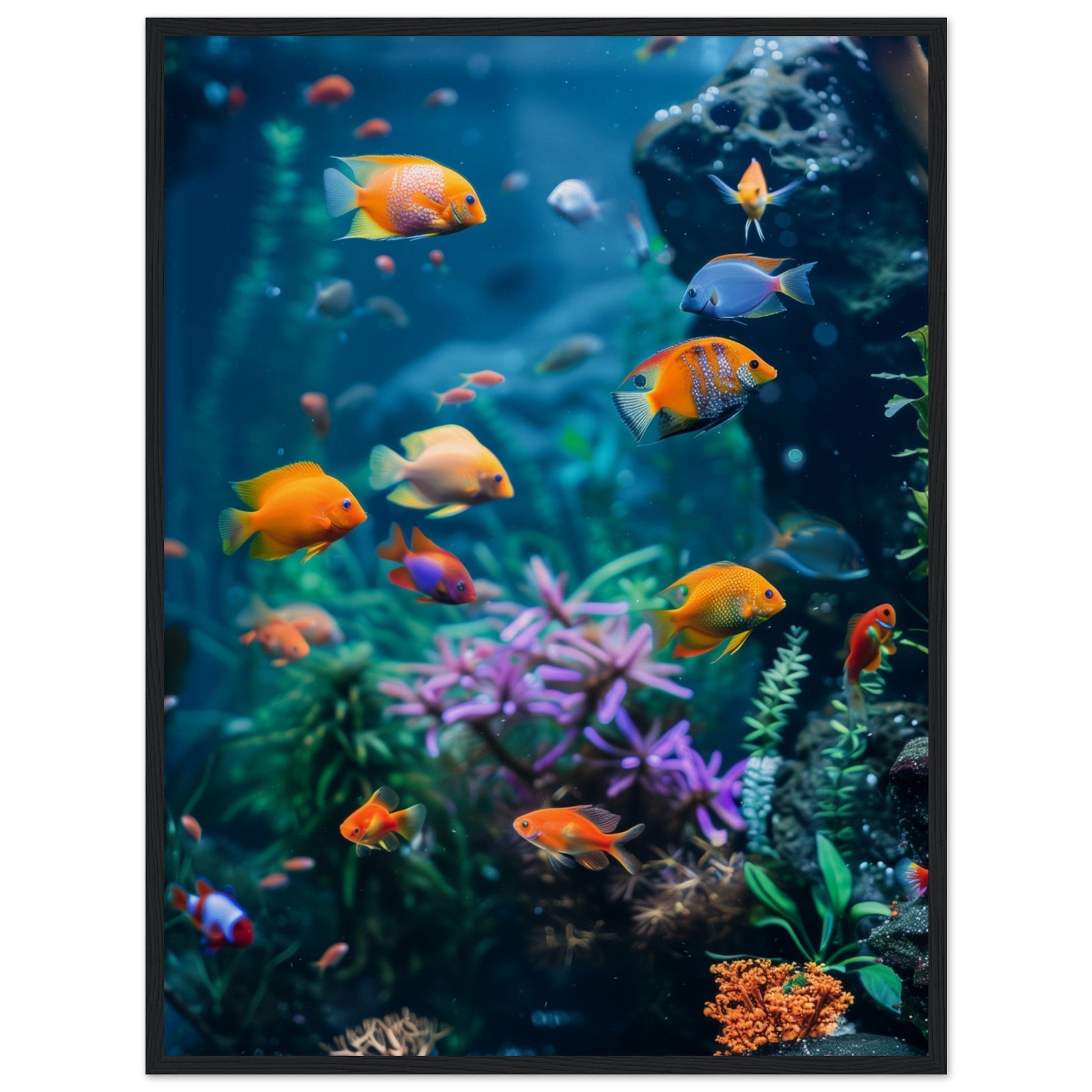 Poster Fond Aquarium ( 60x80-cm-Bois-noir)