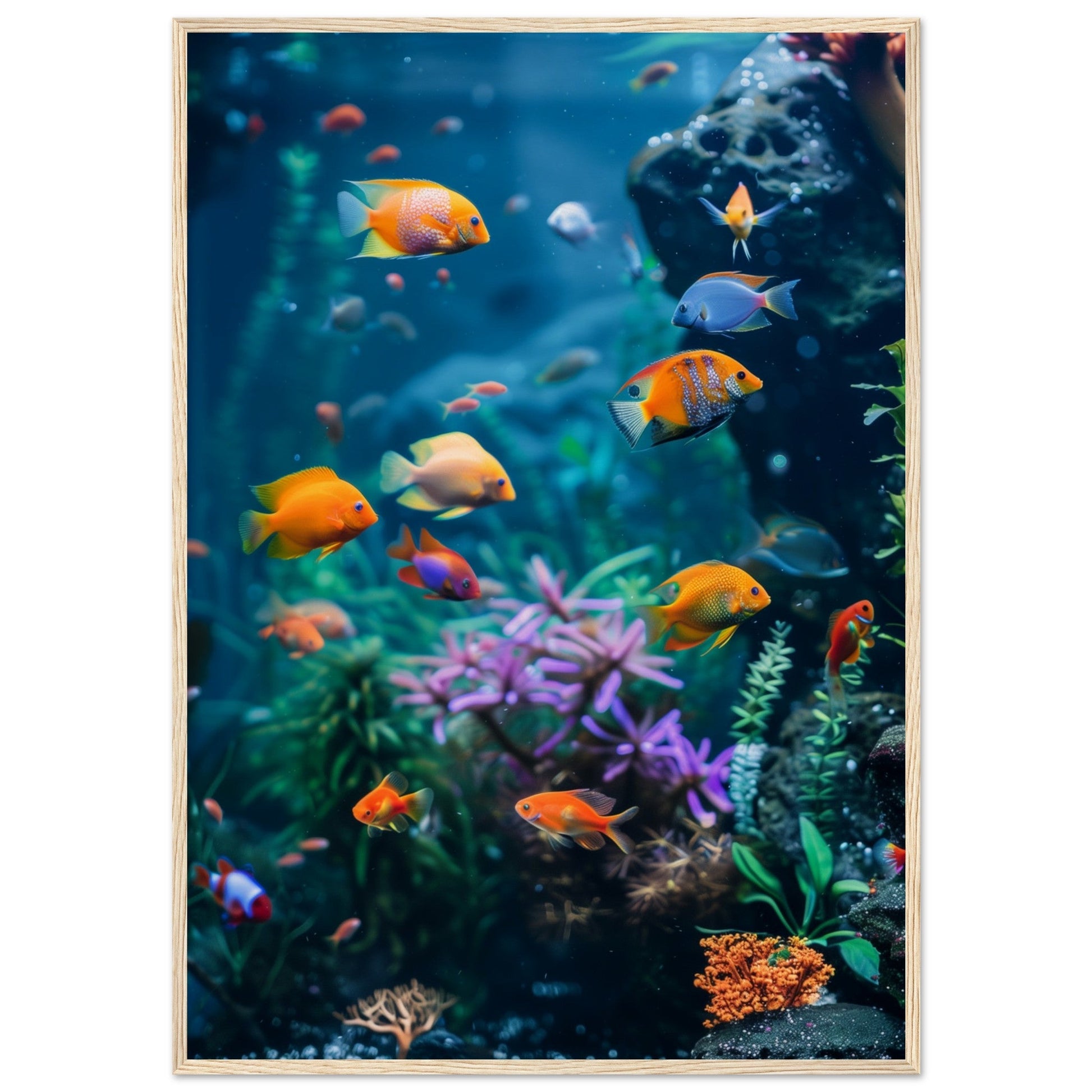 Poster Fond Aquarium ( 70x100-cm-Bois-clair)