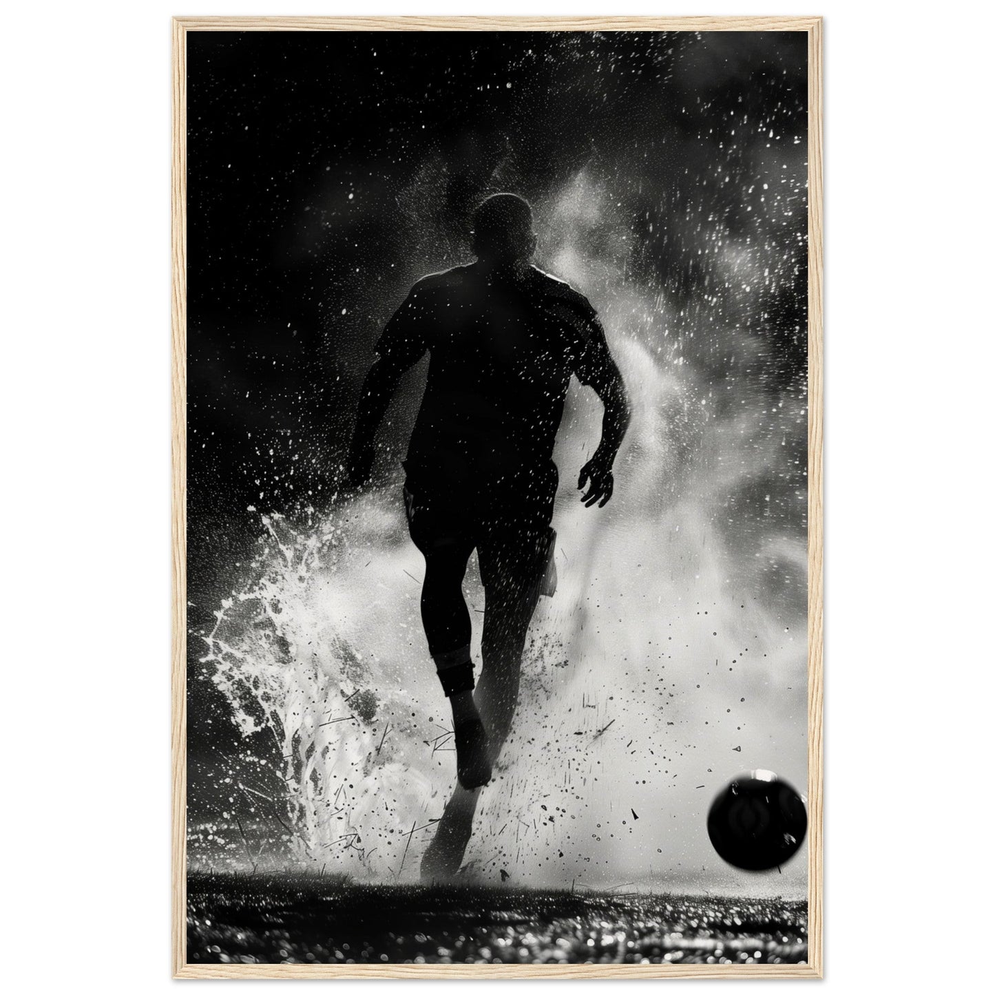 Poster Foot Noir et Blanc ( 60x90-cm-Bois-clair)