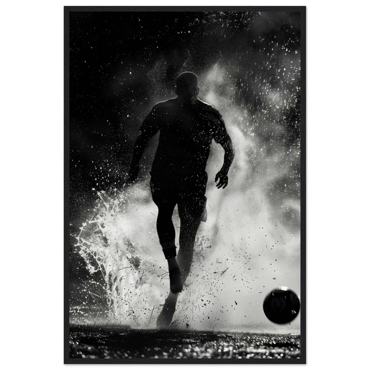 Poster Foot Noir et Blanc ( 60x90-cm-Bois-noir)