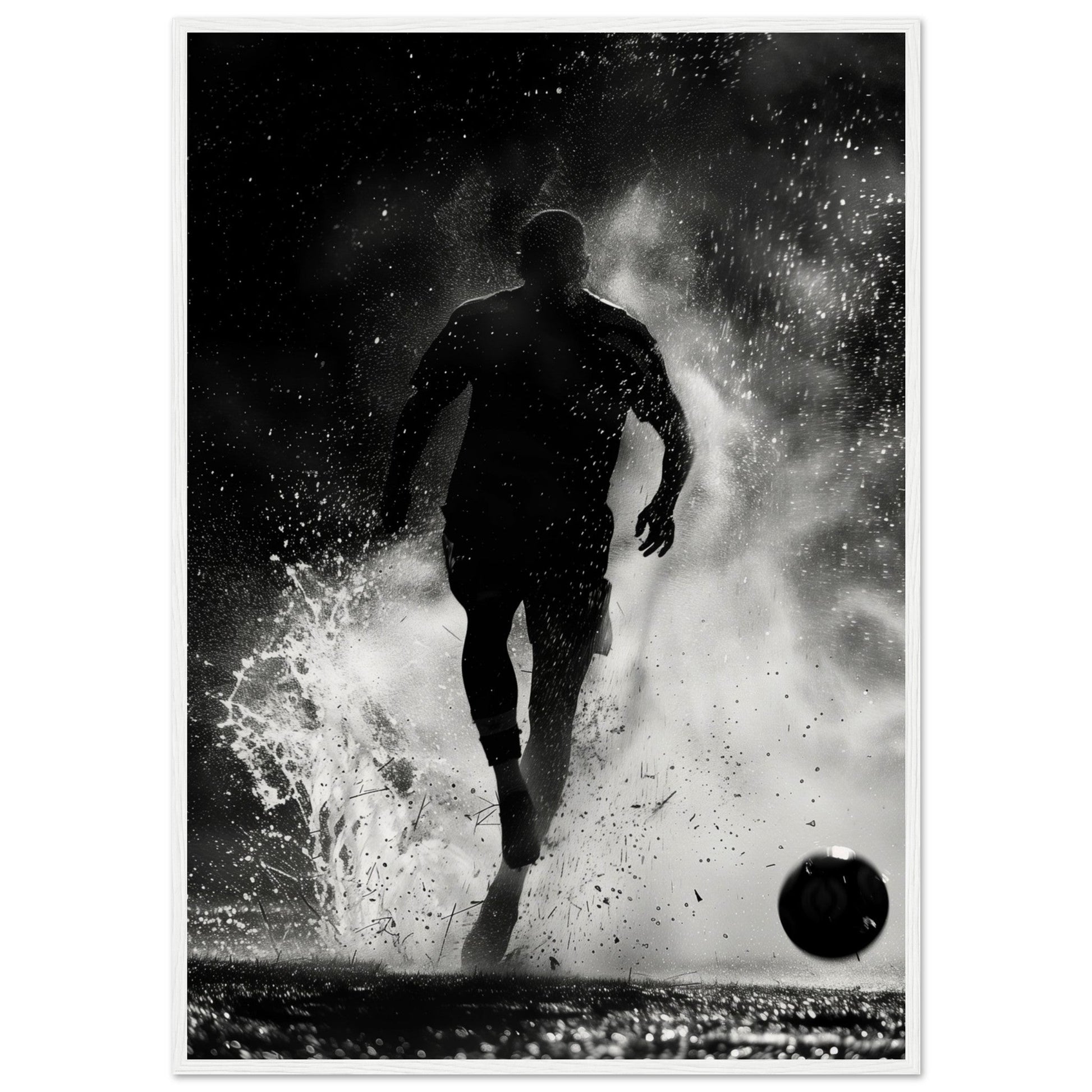 Poster Foot Noir et Blanc ( 70x100-cm-Bois-blanc)