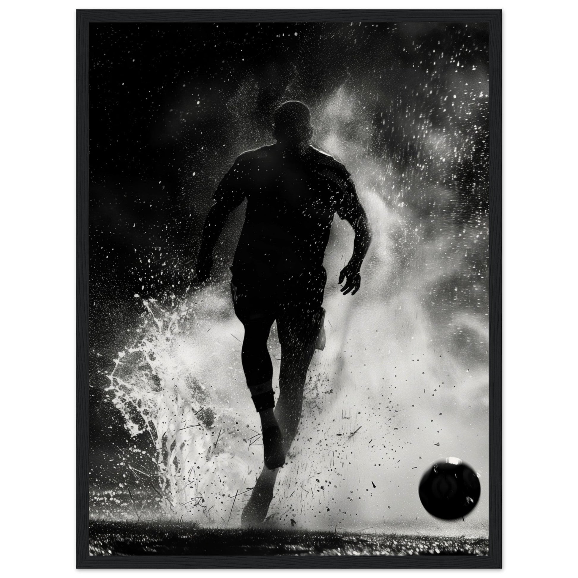 Poster Foot Noir et Blanc ( 45x60-cm-Bois-noir)