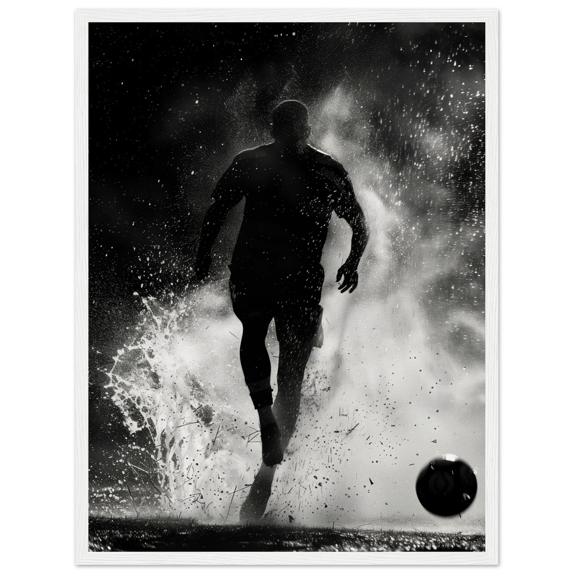 Poster Foot Noir et Blanc ( 45x60-cm-Bois-blanc)