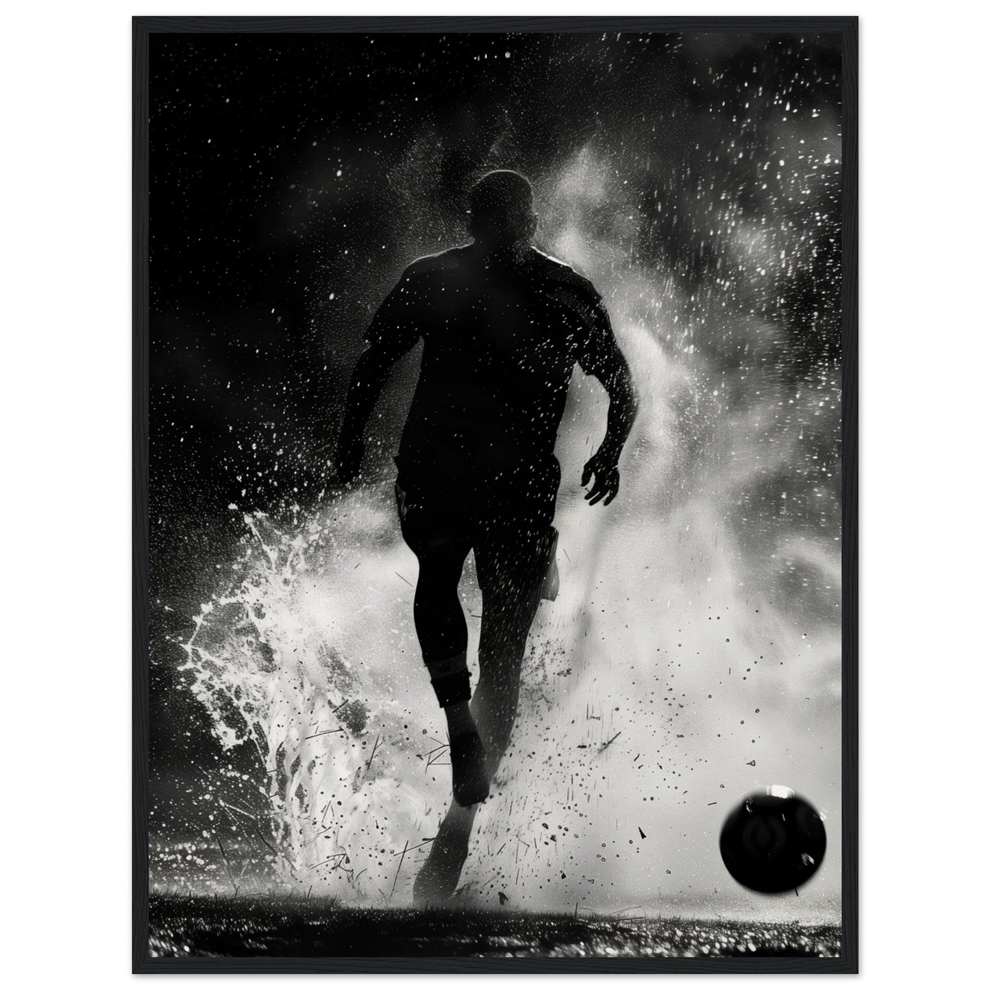 Poster Foot Noir et Blanc ( 60x80-cm-Bois-noir)