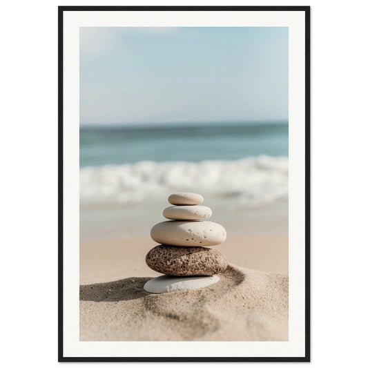 Poster Galets Plage Zen ( 70x100-cm-Bois-noir)