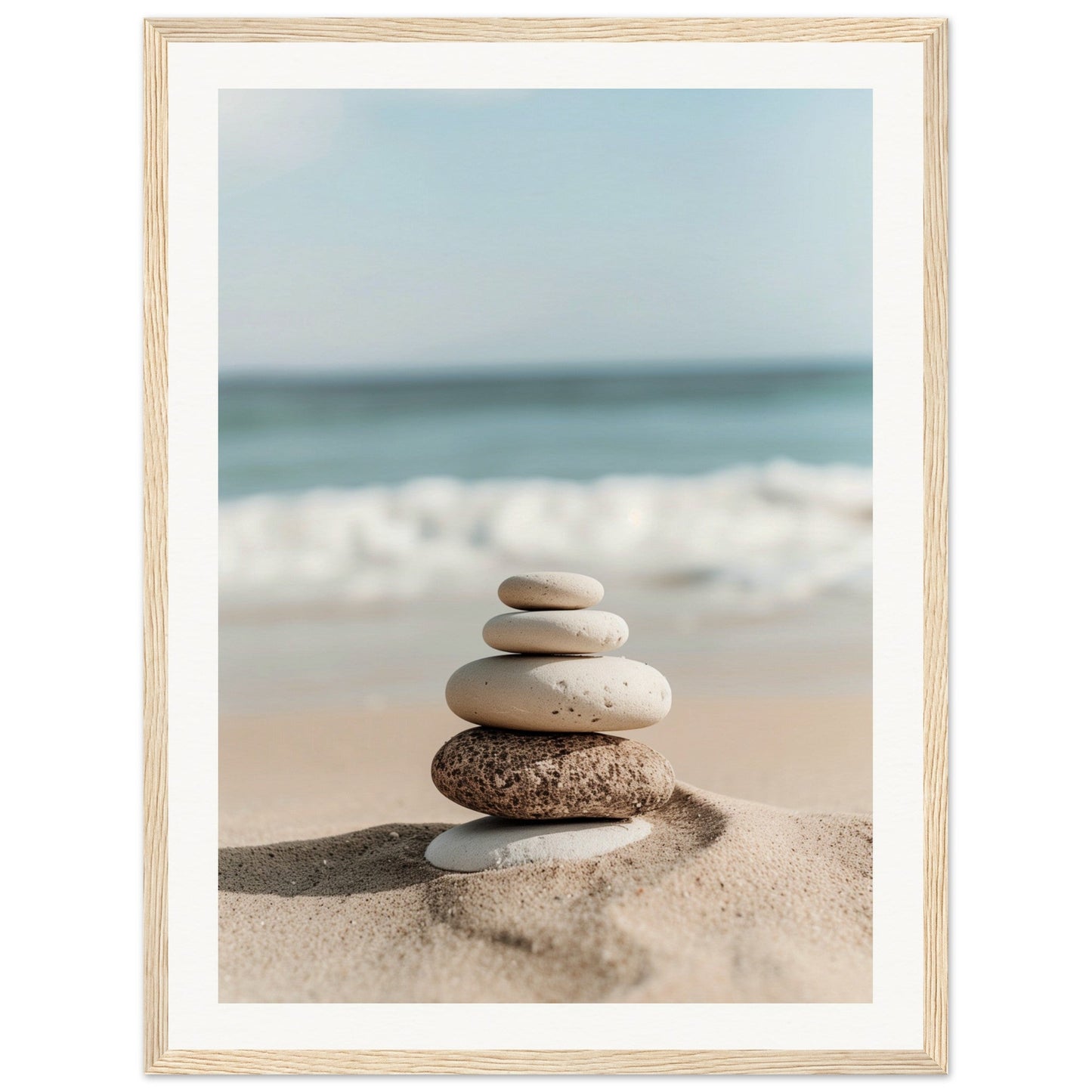 Poster Galets Plage Zen ( 45x60-cm-Bois-clair)