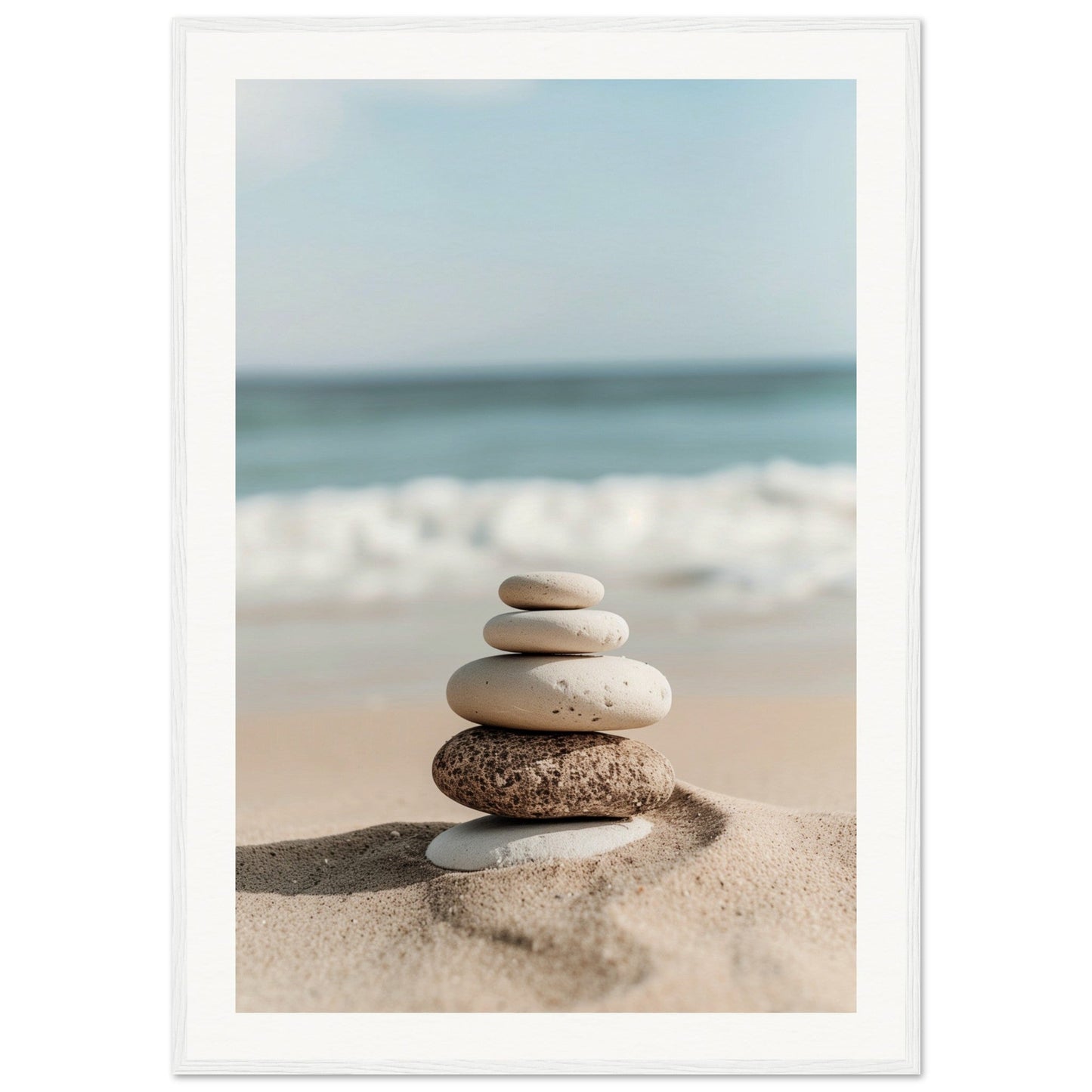 Poster Galets Plage Zen ( 70x100-cm-Bois-blanc)