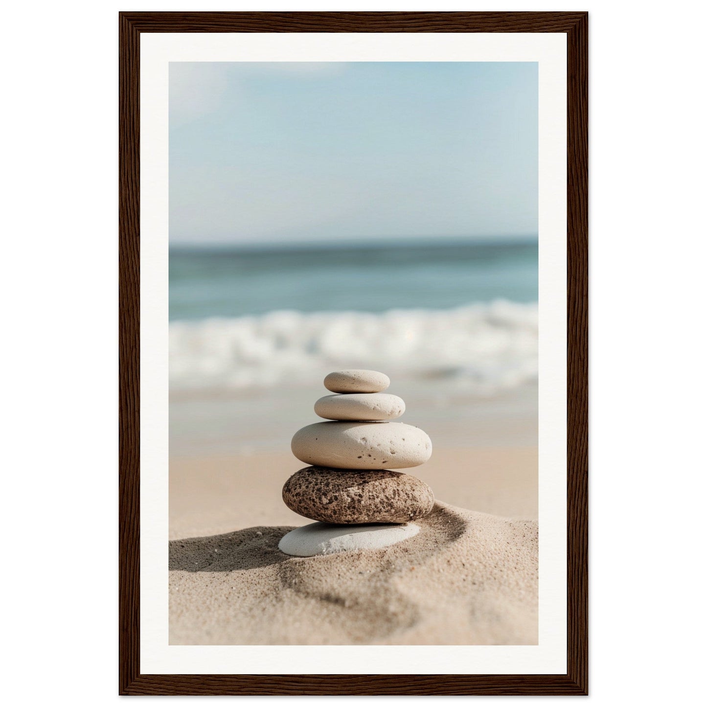 Poster Galets Plage Zen ( 30x45-cm-Bois-foncé)