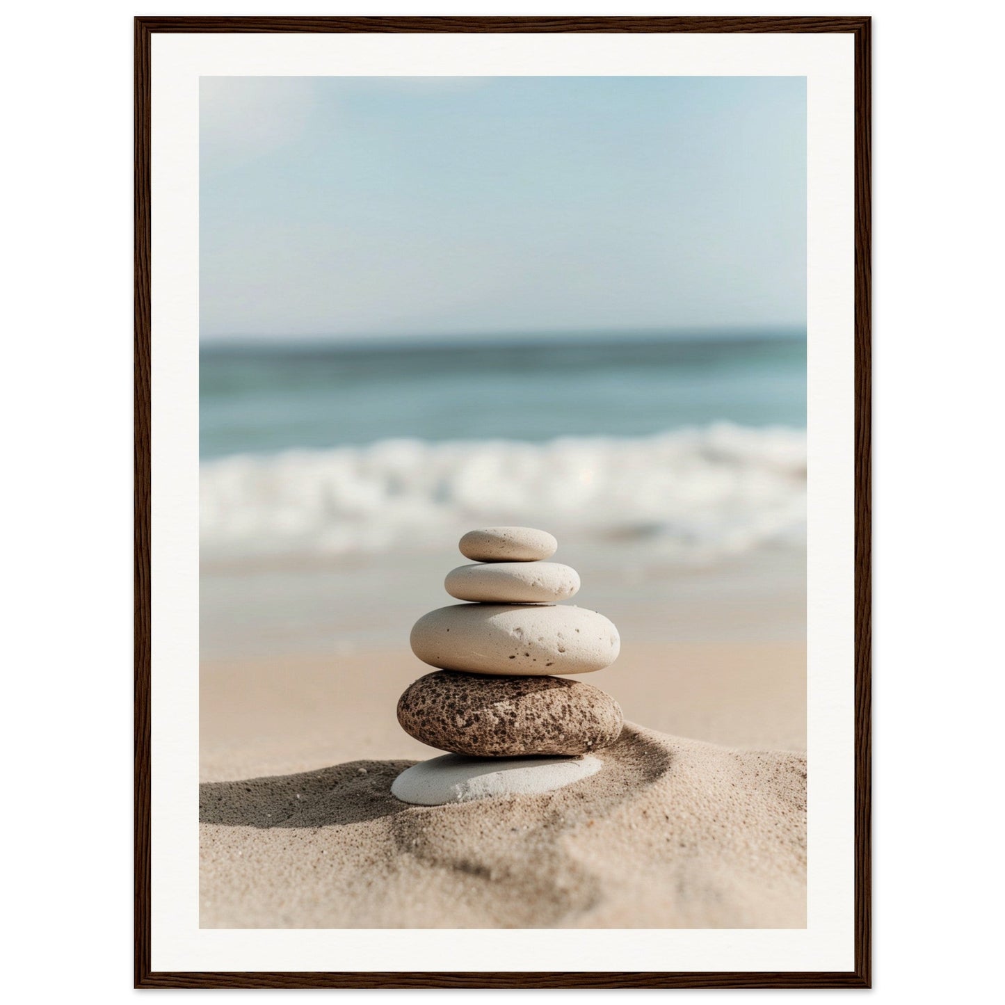 Poster Galets Plage Zen ( 60x80-cm-Bois-foncé)