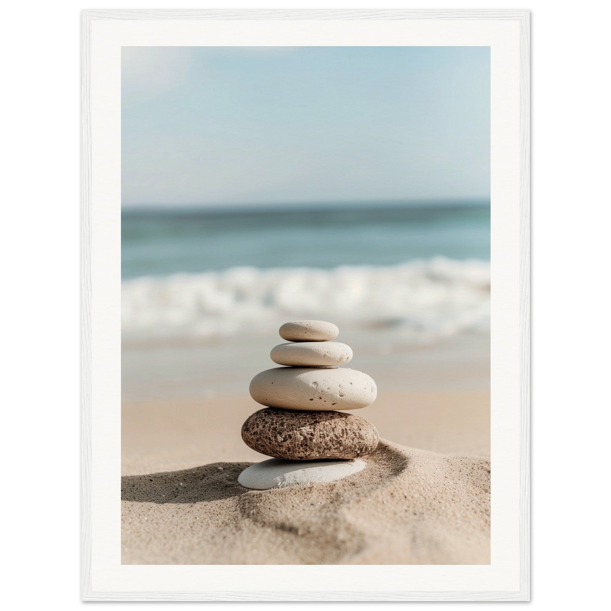 Poster Galets Plage Zen ( 60x80-cm-Bois-blanc)