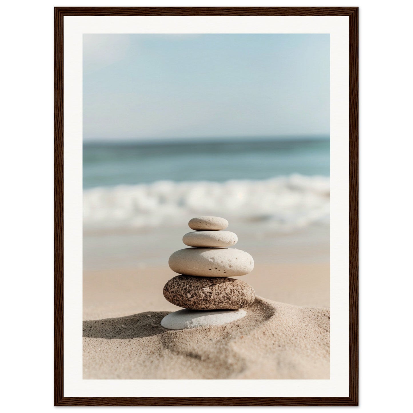 Poster Galets Plage Zen ( 45x60-cm-Bois-foncé)