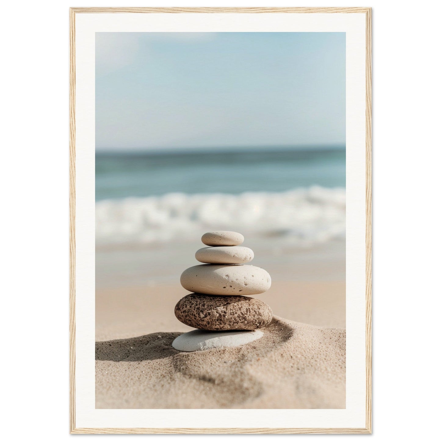 Poster Galets Plage Zen ( 70x100-cm-Bois-clair)