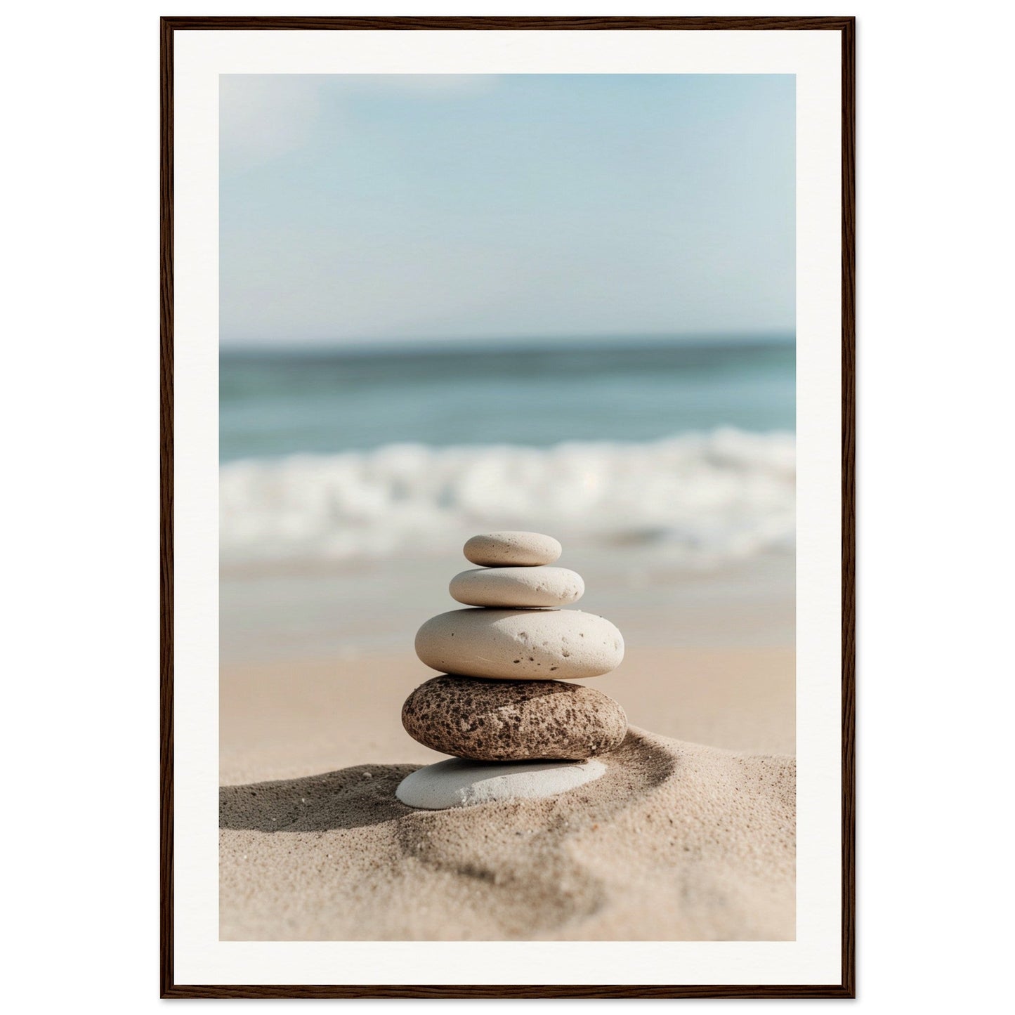 Poster Galets Plage Zen ( 70x100-cm-Bois-foncé)