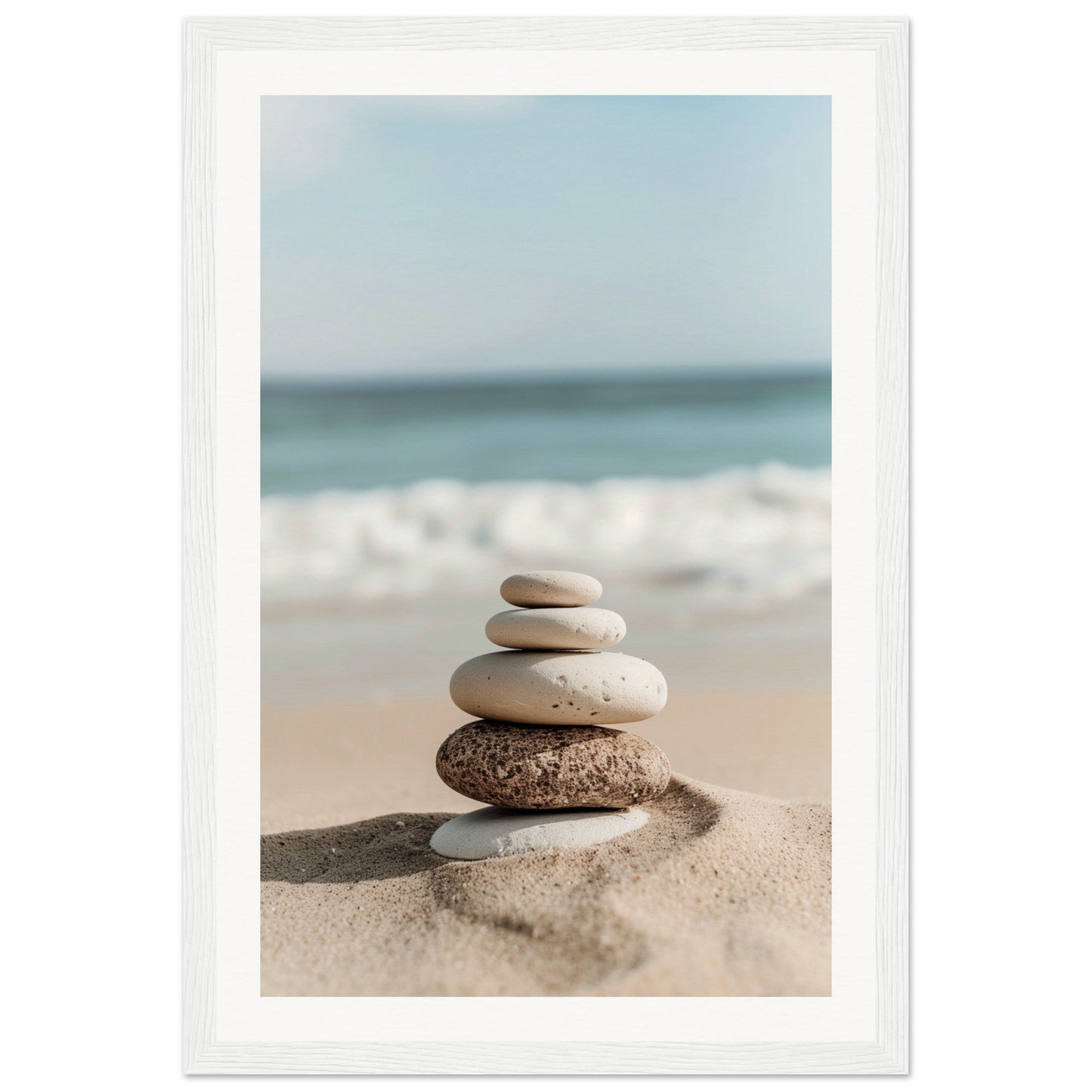 Poster Galets Plage Zen ( 30x45-cm-Bois-blanc)