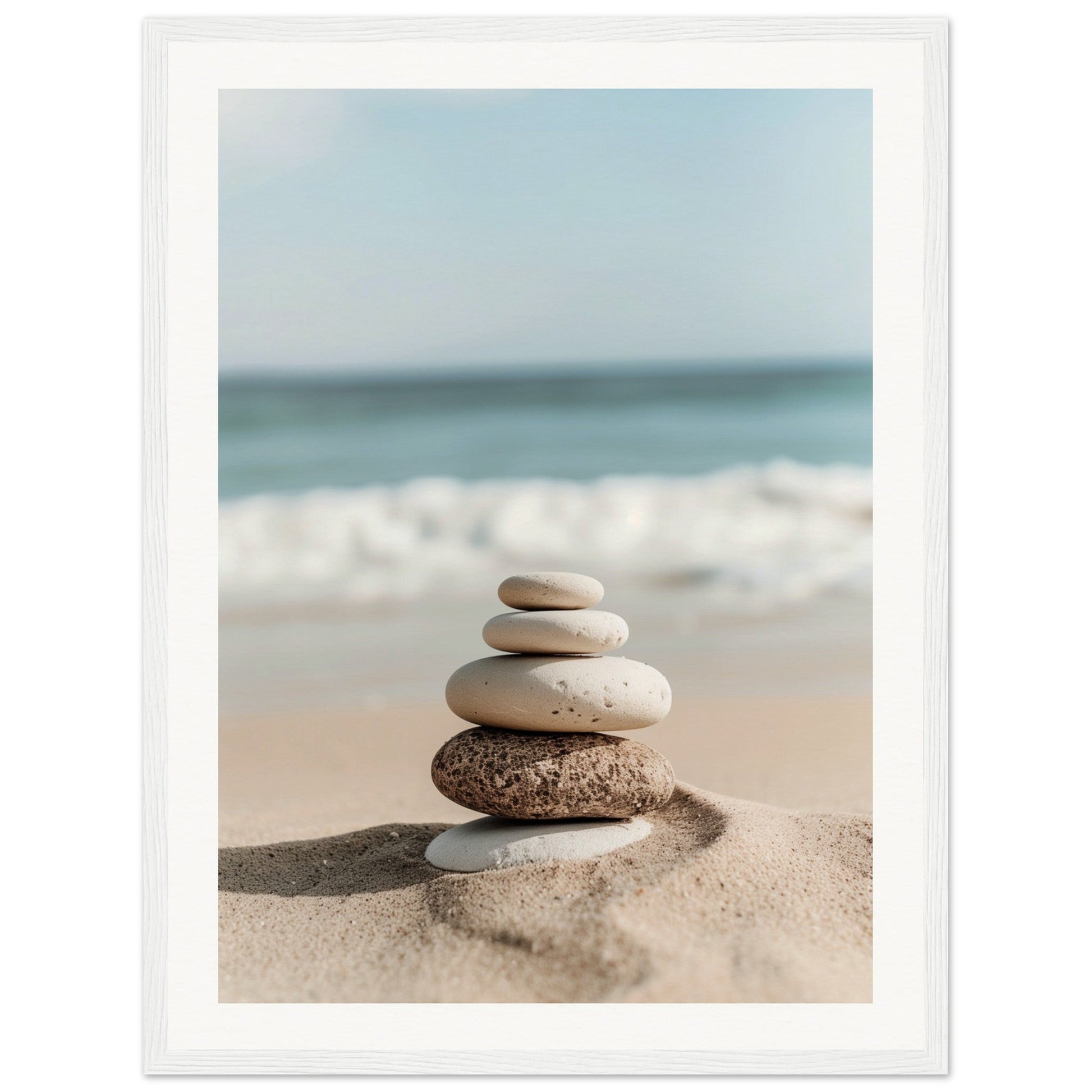 Poster Galets Plage Zen ( 45x60-cm-Bois-blanc)