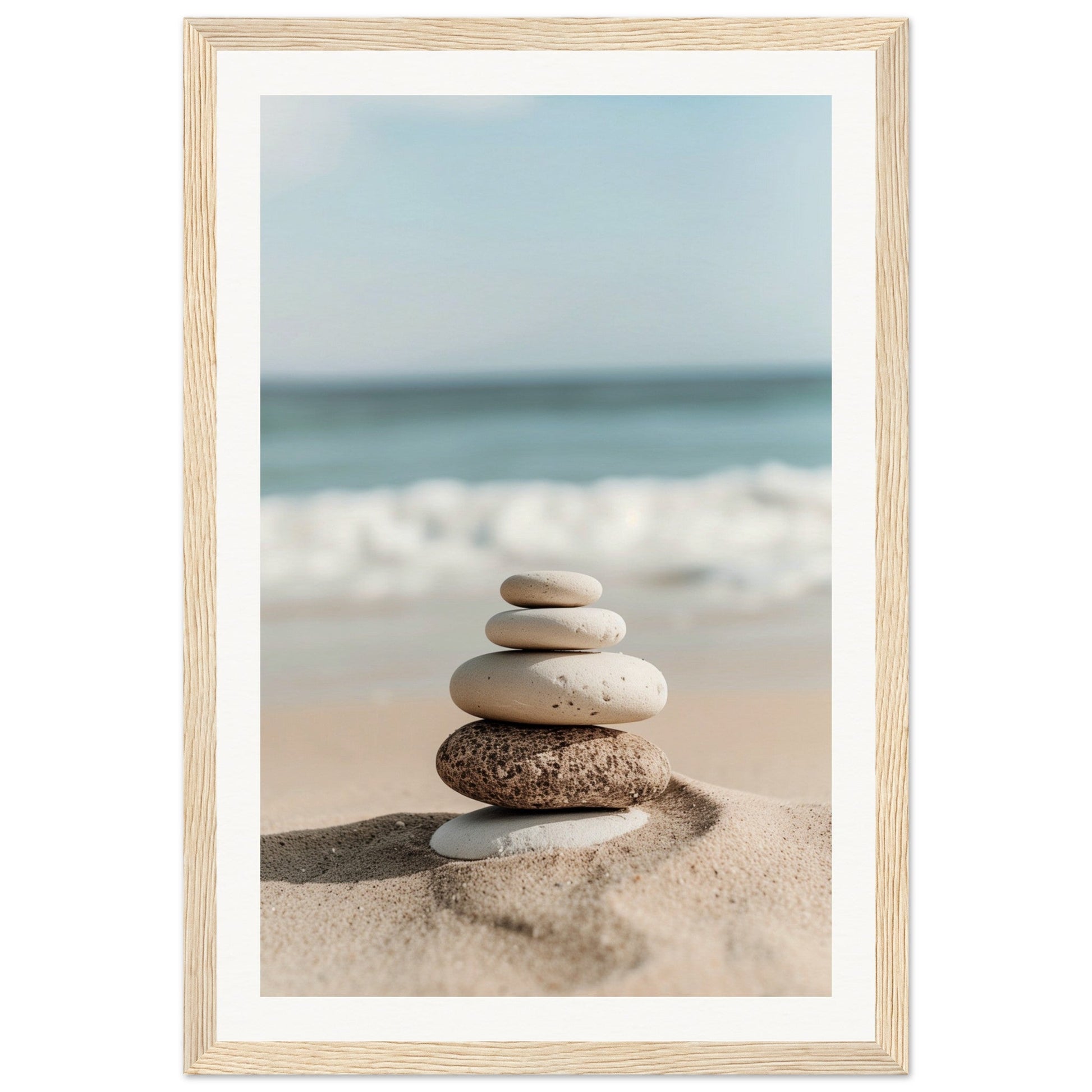 Poster Galets Plage Zen ( 30x45-cm-Bois-clair)