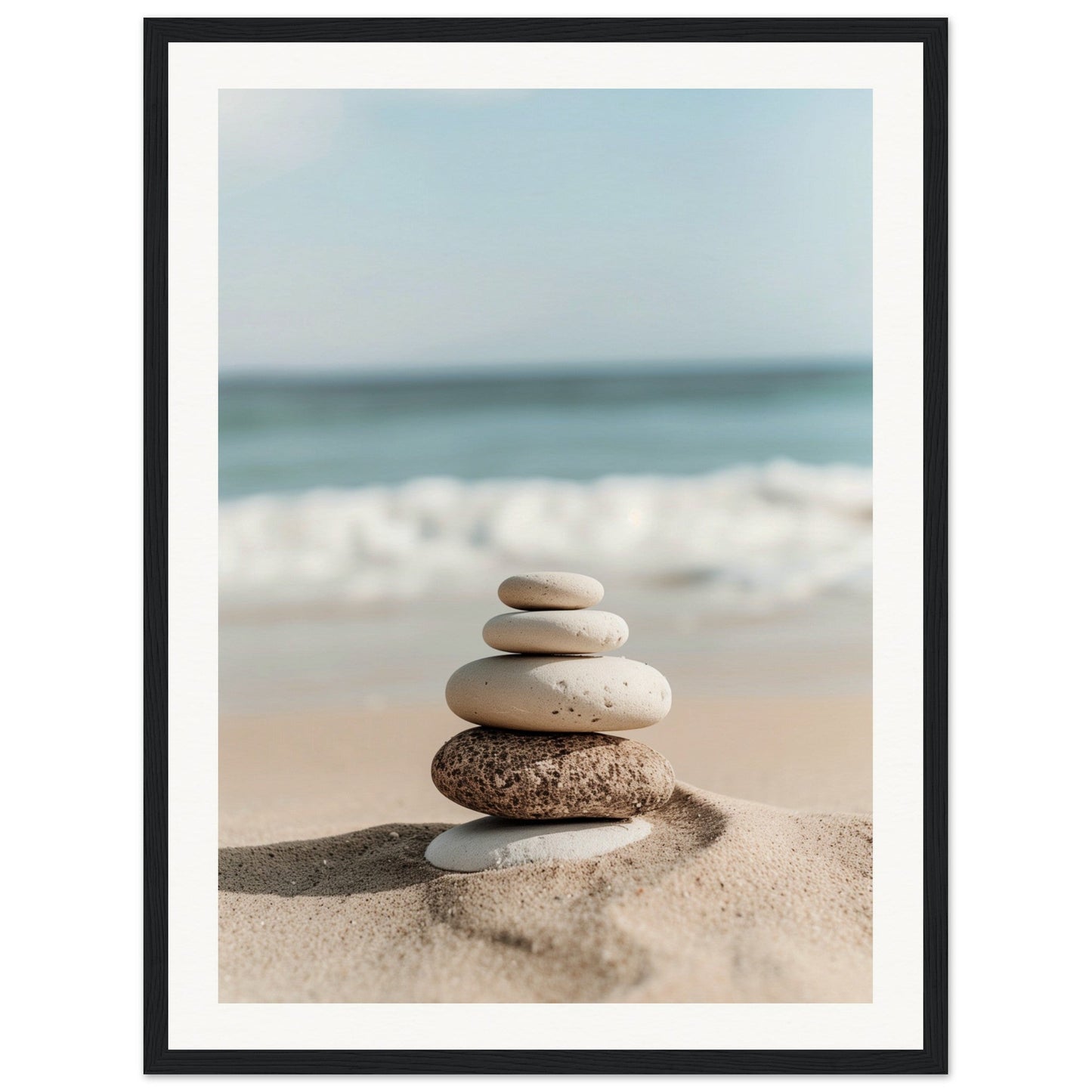 Poster Galets Plage Zen ( 45x60-cm-Bois-noir)