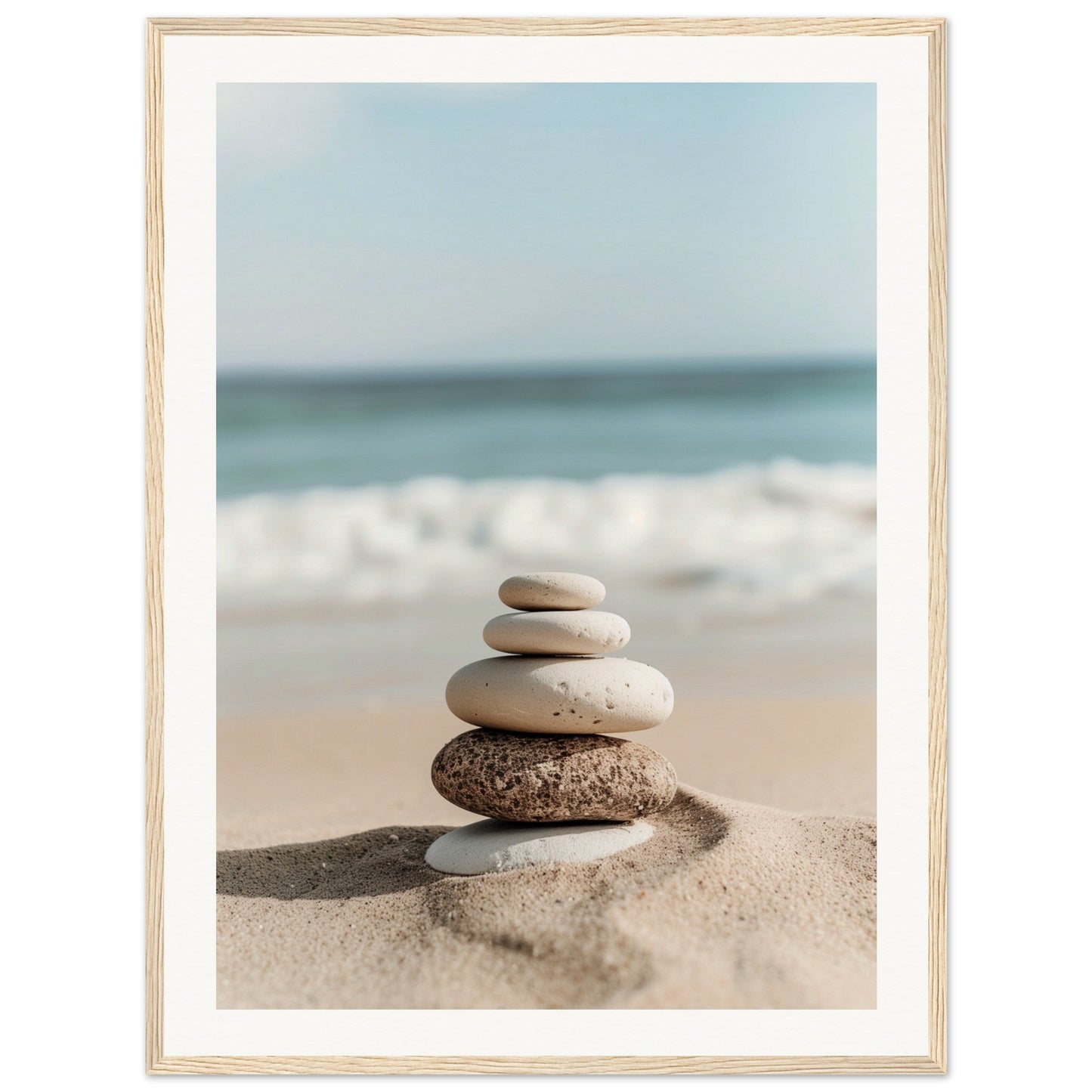 Poster Galets Plage Zen ( 60x80-cm-Bois-clair)