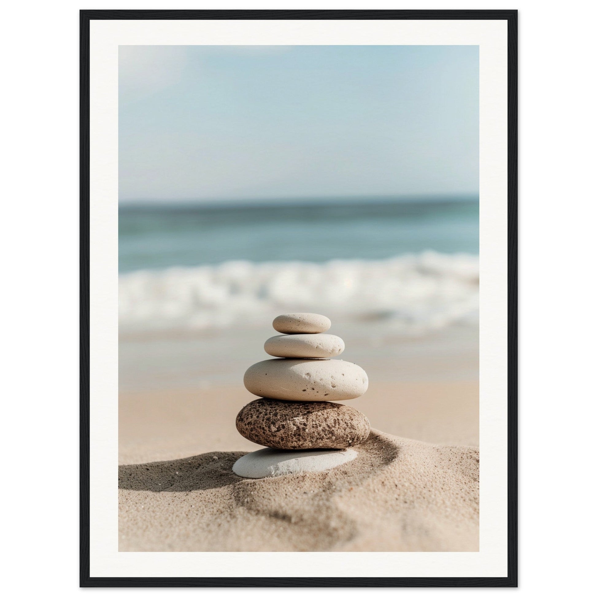 Poster Galets Plage Zen ( 60x80-cm-Bois-noir)