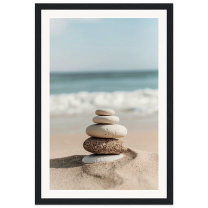 Poster Galets Plage Zen ( 30x45-cm-Bois-noir)