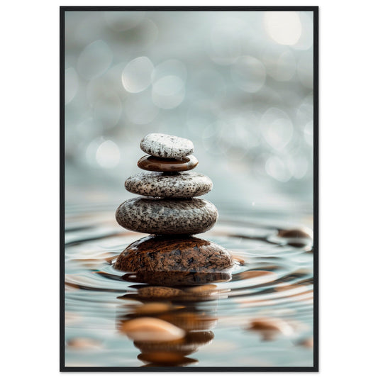 Poster Galets Zen ( 70x100-cm-Bois-noir)