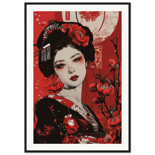 Poster Geisha Rouge ( 70x100-cm-Bois-noir)