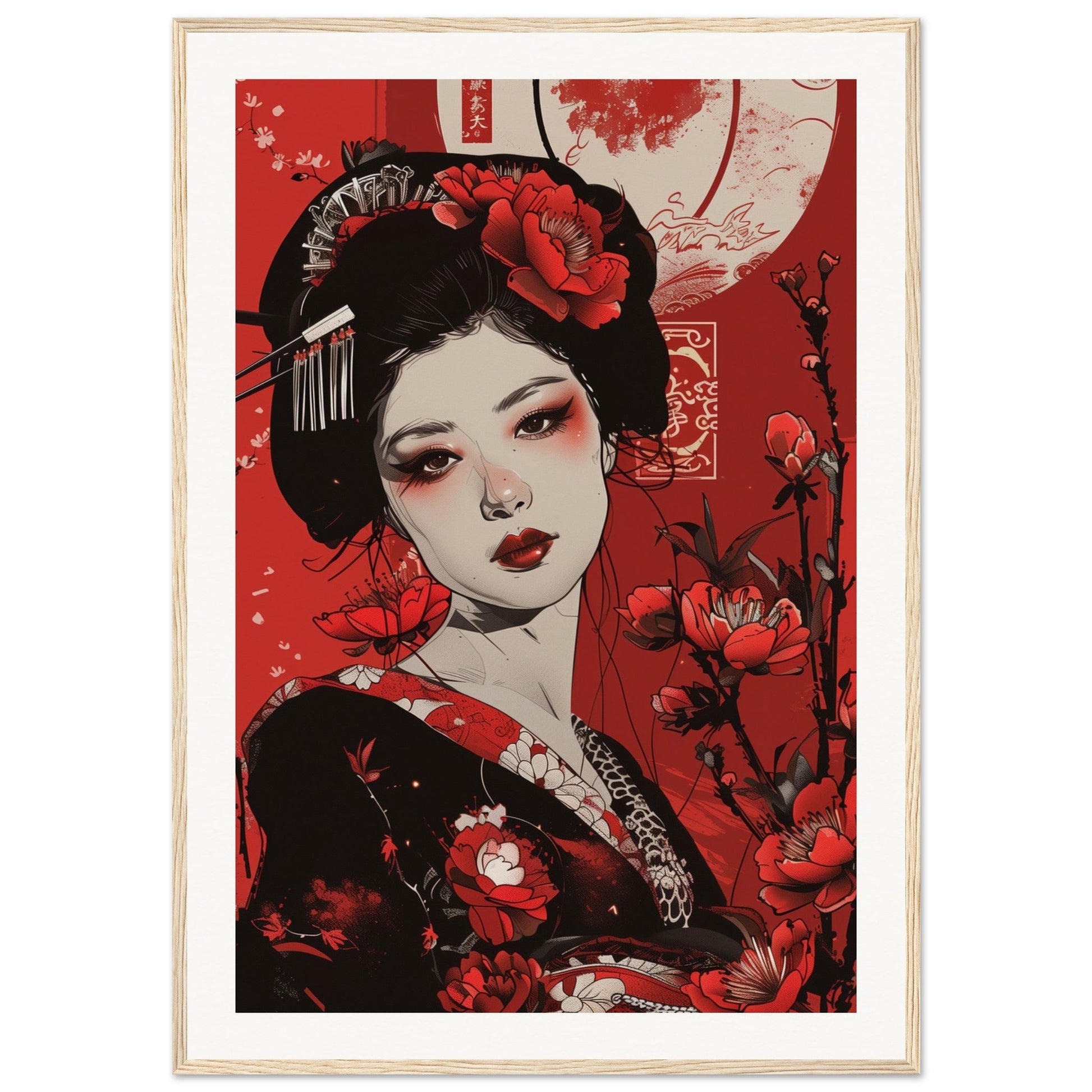 Poster Geisha Rouge ( 70x100-cm-Bois-clair)