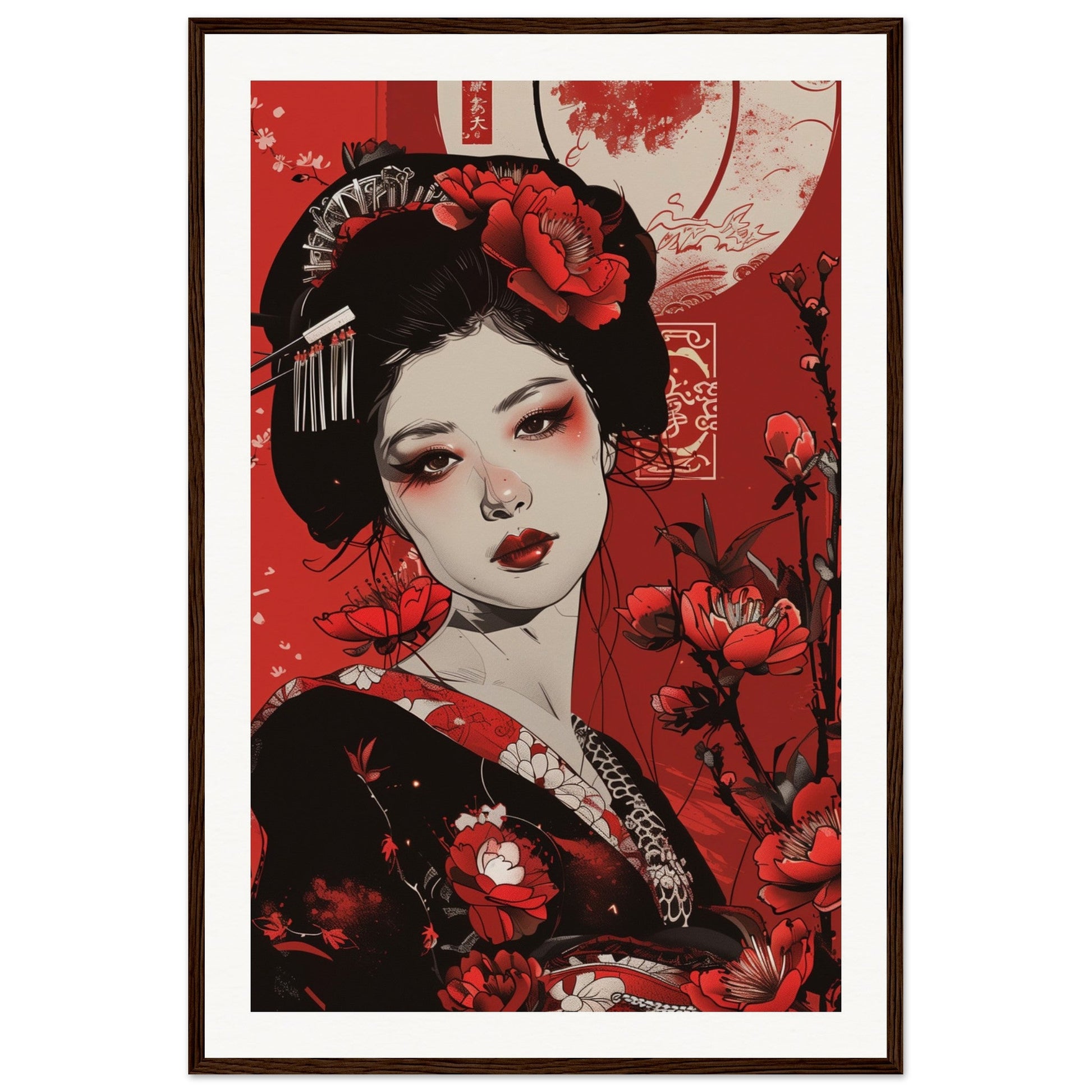 Poster Geisha Rouge ( 60x90-cm-Bois-foncé)