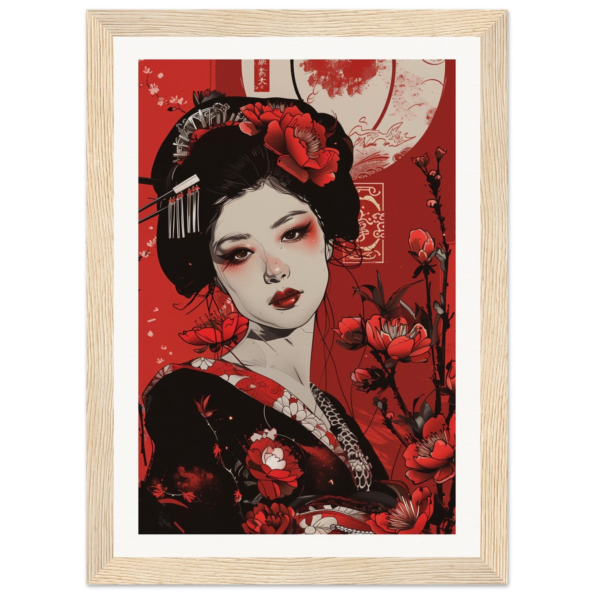 Poster Geisha Rouge ( 21x29.7-cm-Bois-clair)